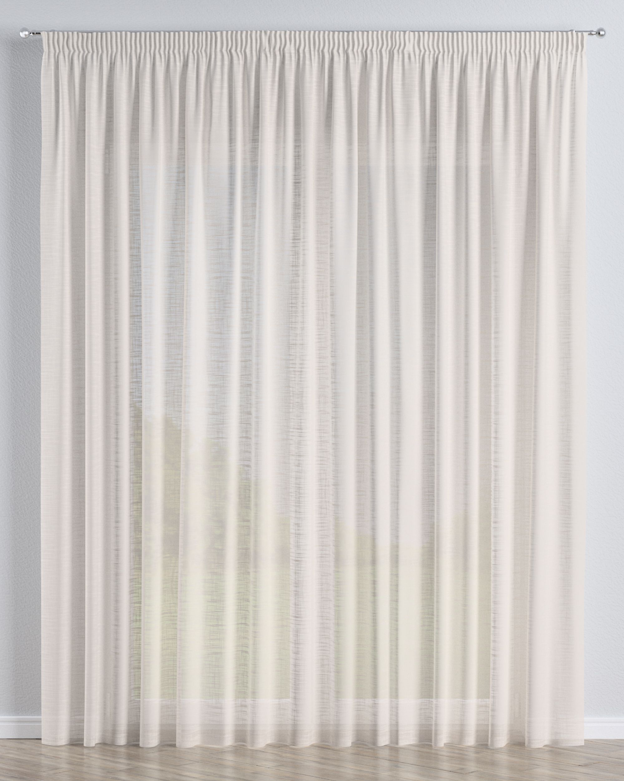 Pencil pleat voile/net curtain colour cream fabric semi-sheer, structured