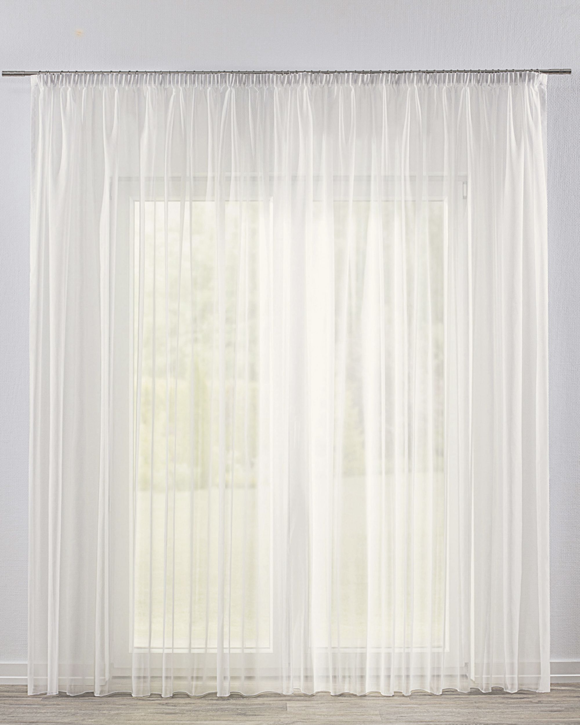 Pencil pleat voile/net curtain colour cream fabric semi-sheer, structured