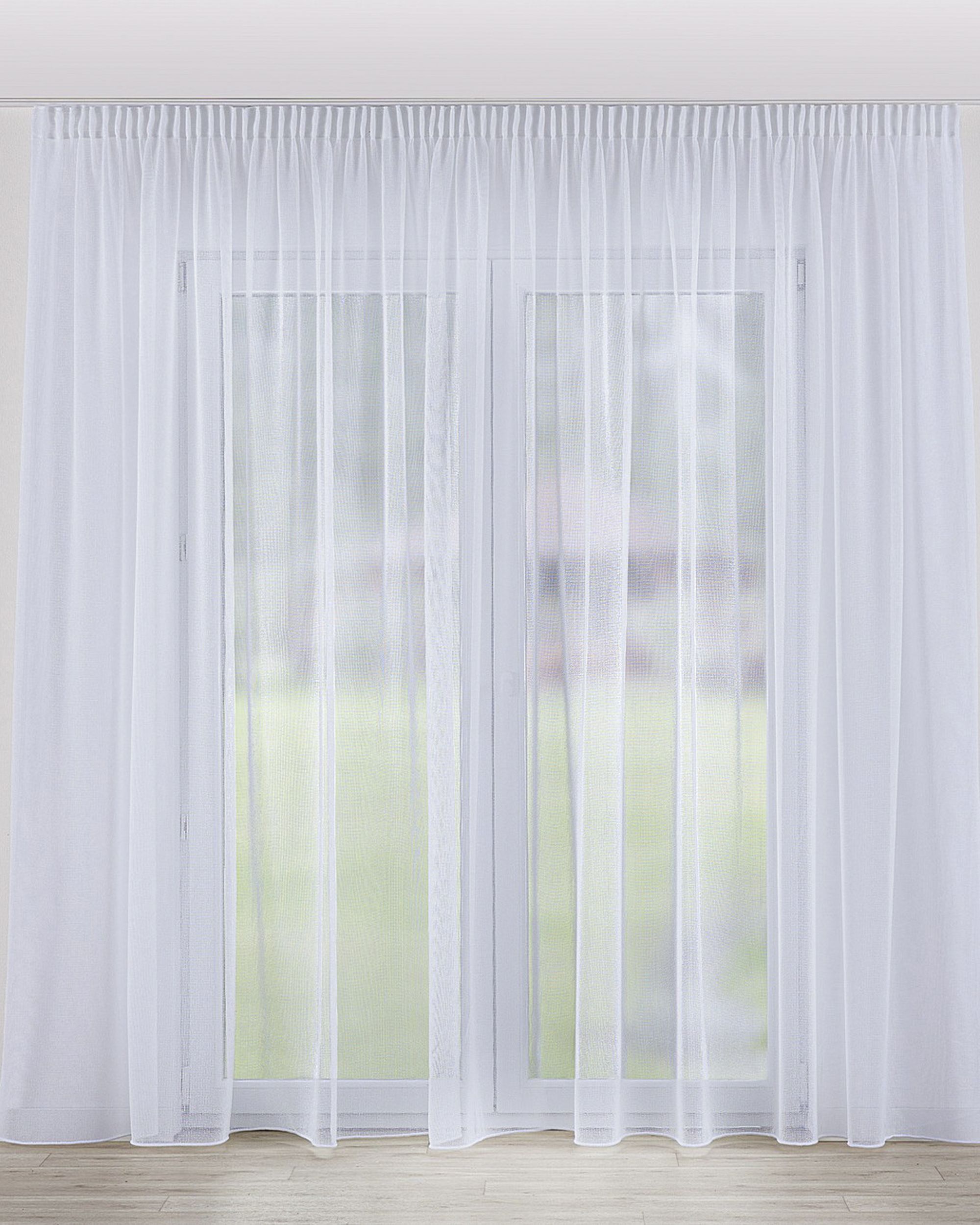 Pencil pleat voile/net curtain colour white fabric semi-sheer, structured