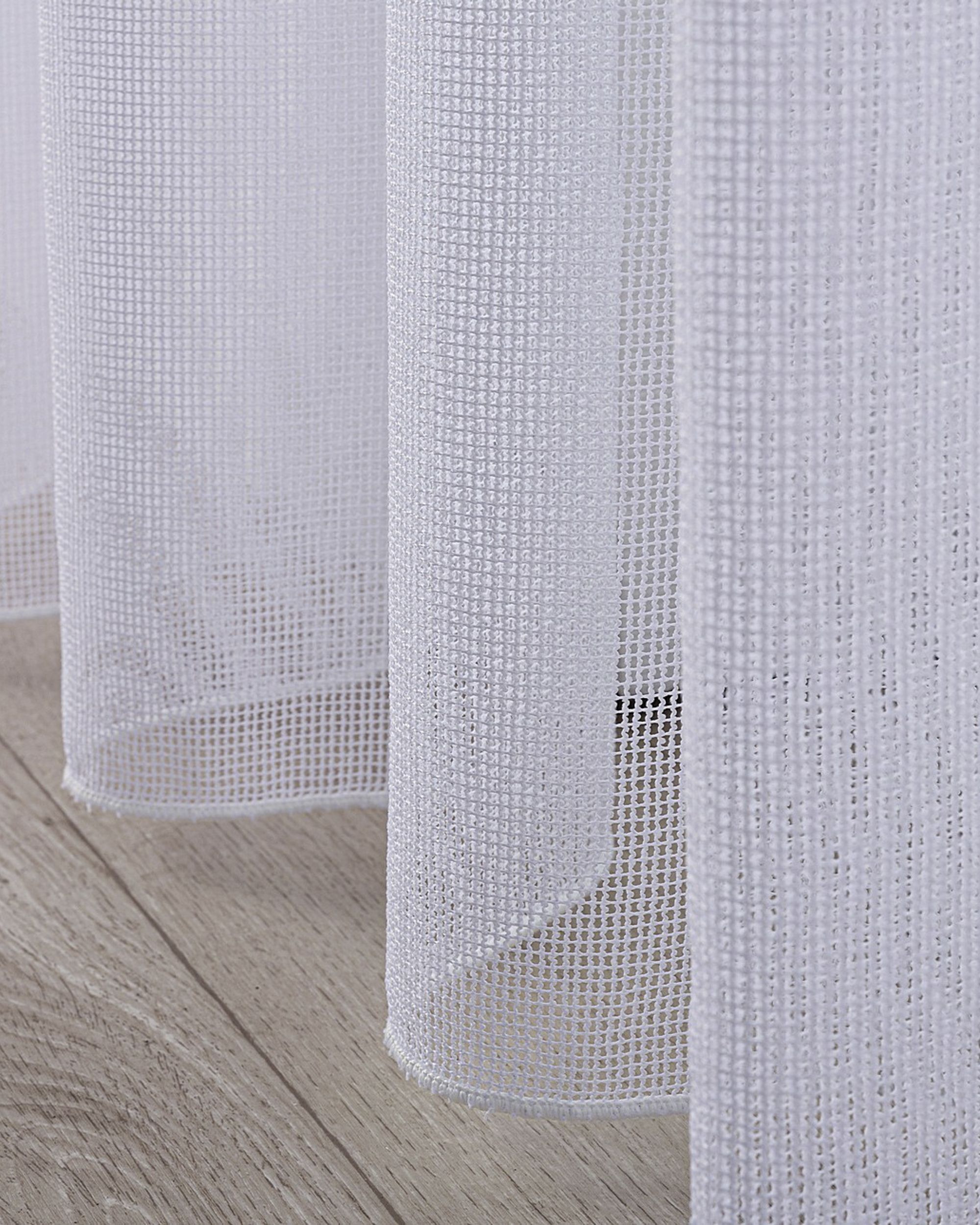 Pencil pleat voile/net curtain colour white fabric semi-sheer, structured (hover)