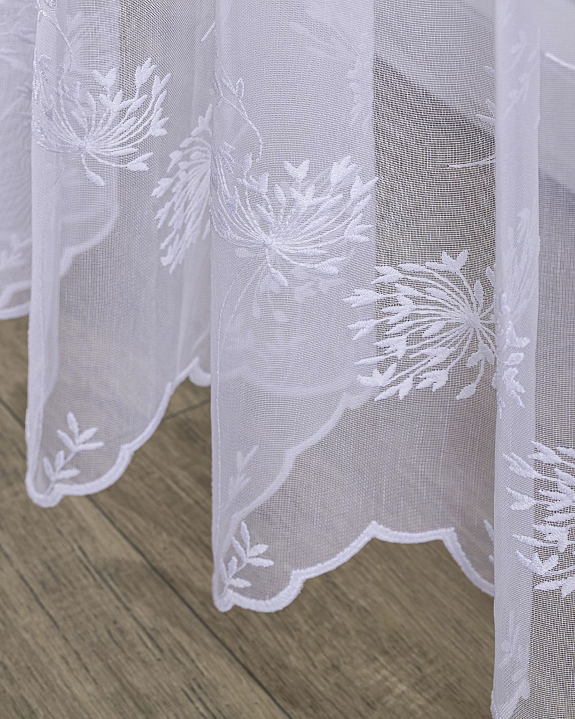 Pencil pleat voile/net curtain colour white fabric semi-sheer, structured, patterned (hover)