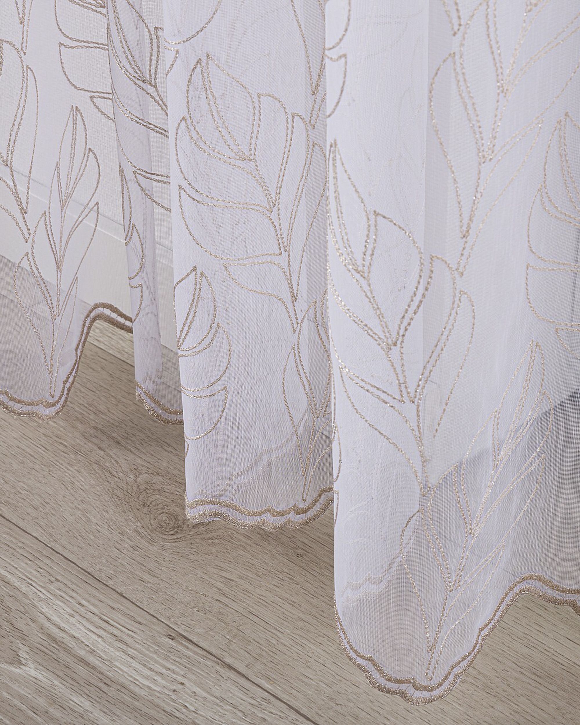 Pencil pleat voile/net curtain colour white fabric semi-sheer, structured, patterned (hover)