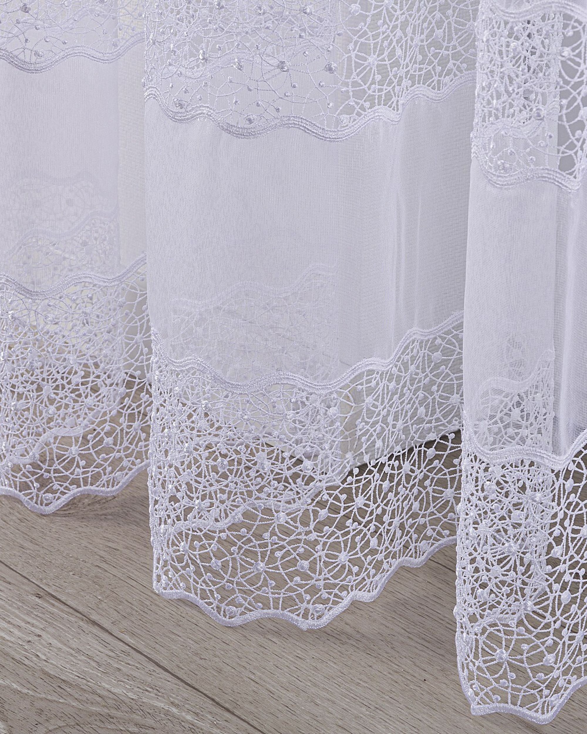 Pencil pleat voile/net curtain colour white fabric semi-sheer, structured, patterned (hover)