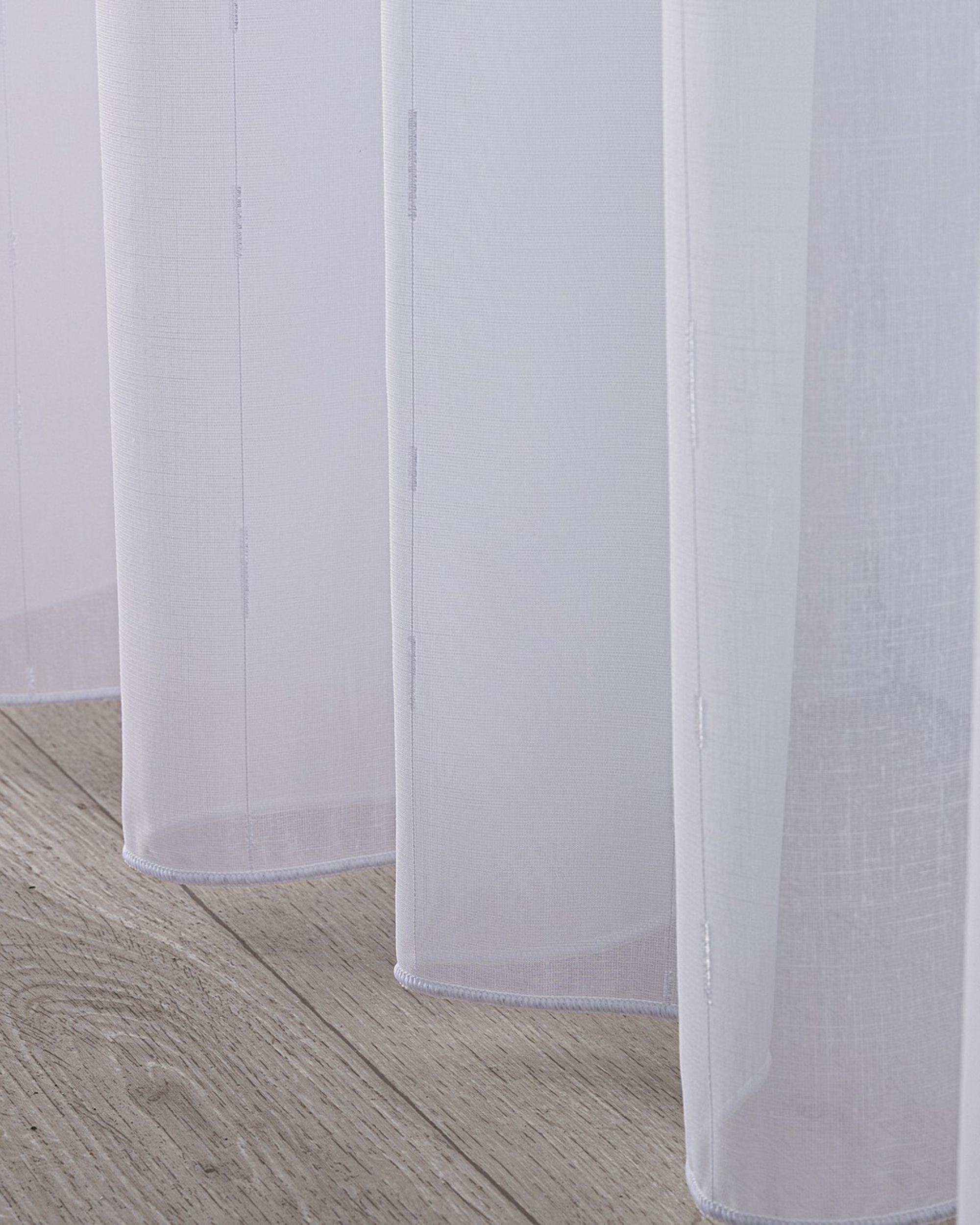 Pencil pleat voile/net curtain colour white fabric semi-sheer, structured, patterned (hover)