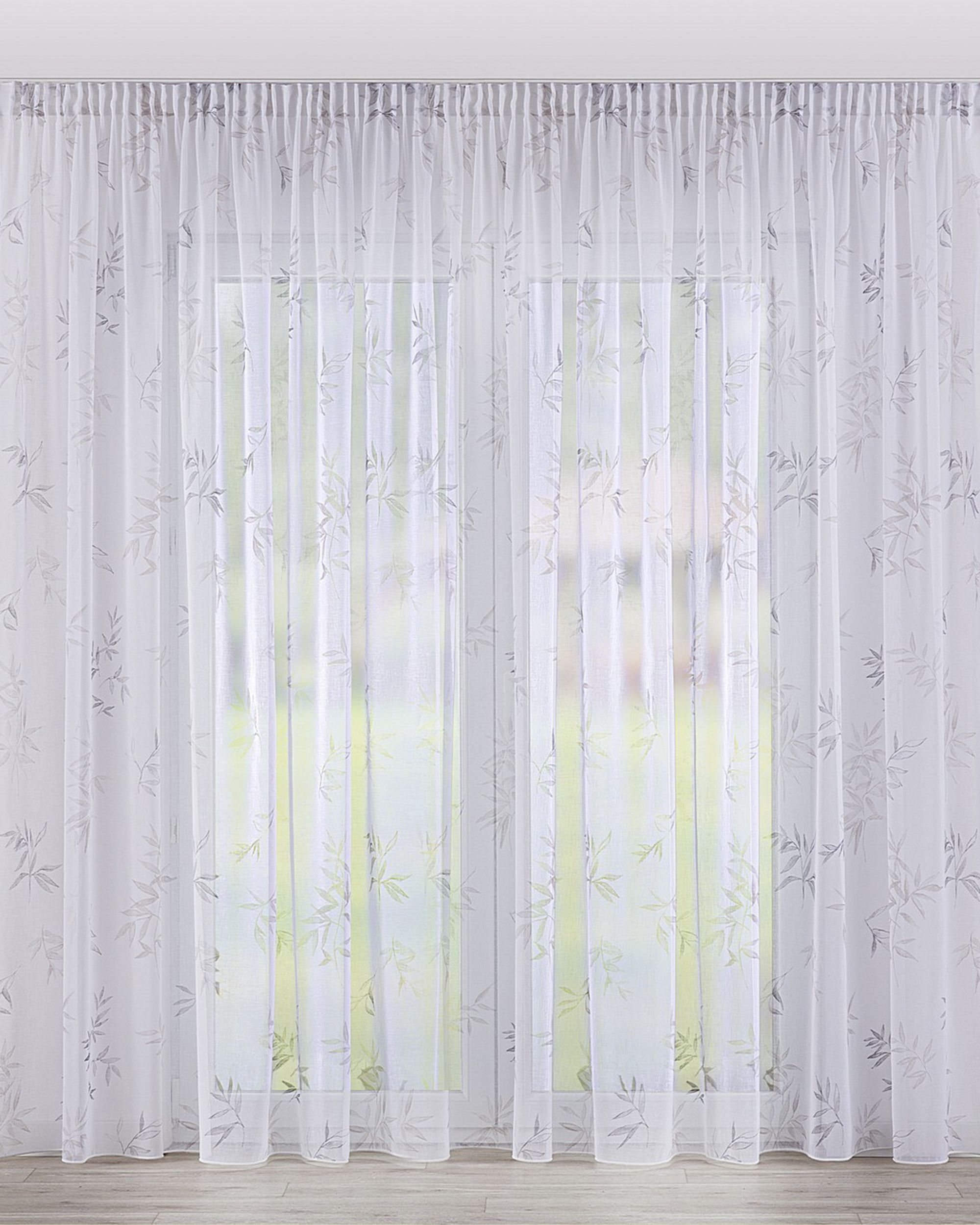 Pencil pleat voile/net curtain colour white fabric semi-sheer, patterned