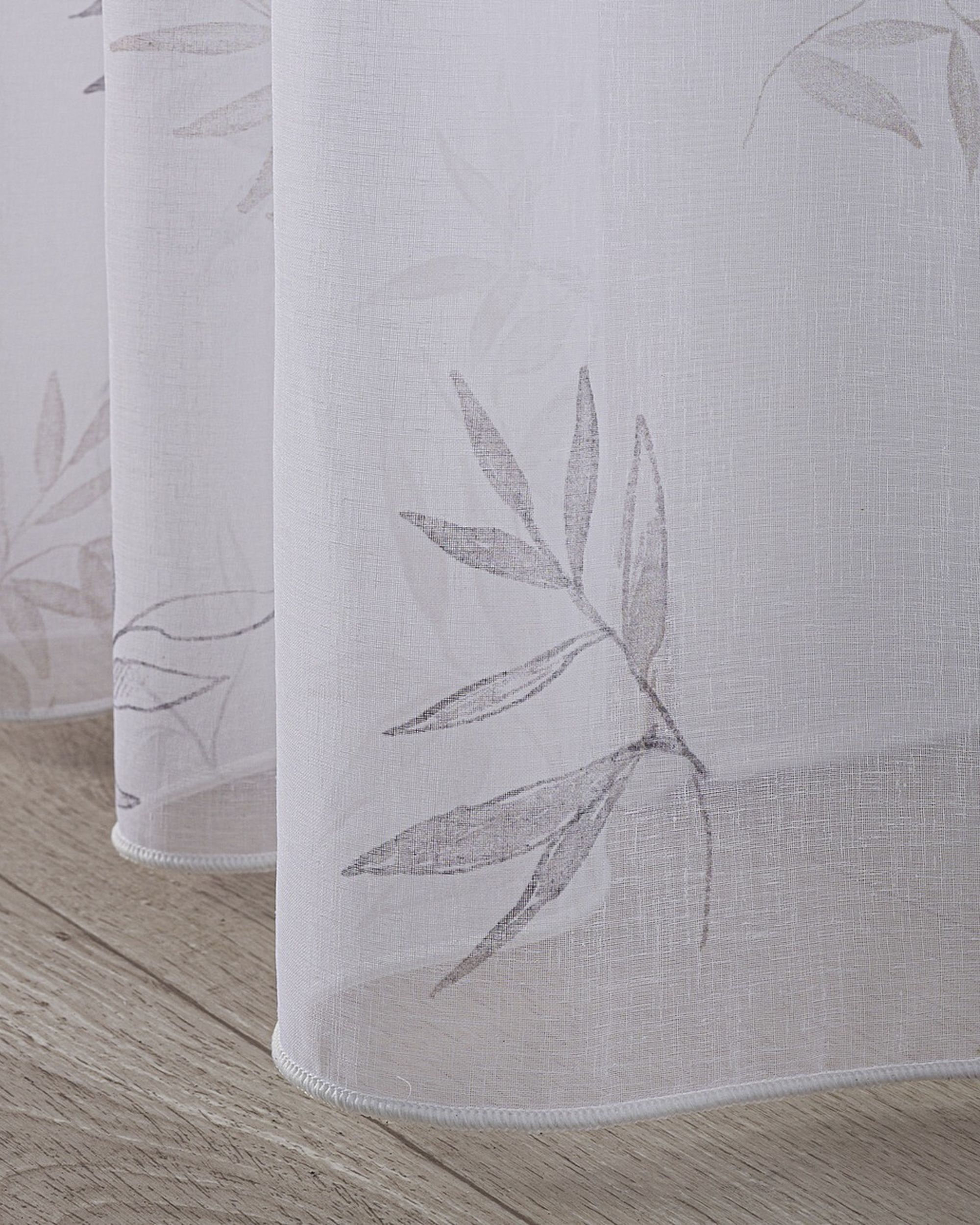 Pencil pleat voile/net curtain colour white fabric semi-sheer, patterned (hover)