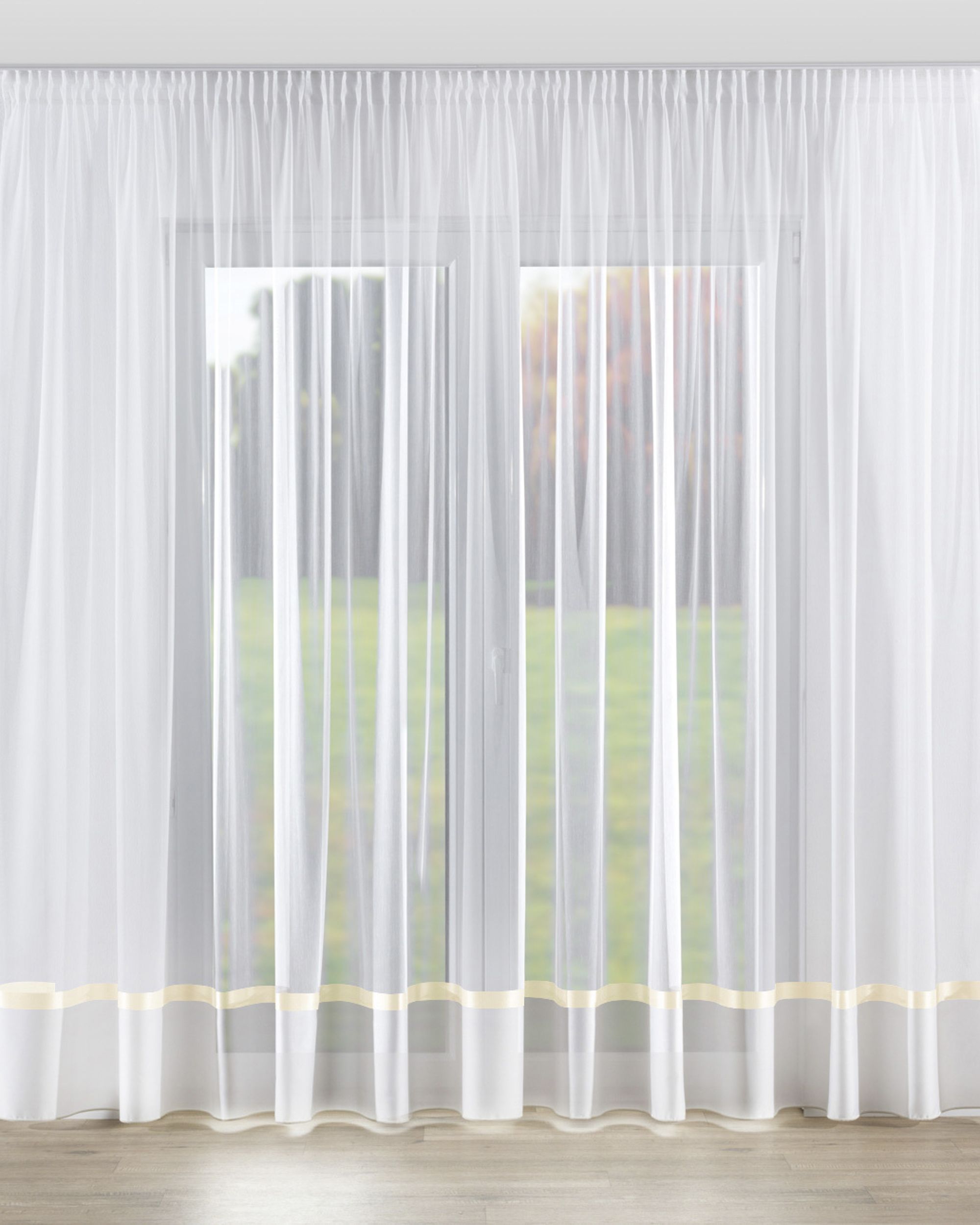 Pencil pleat voile/net curtain colour cream fabric semi-sheer