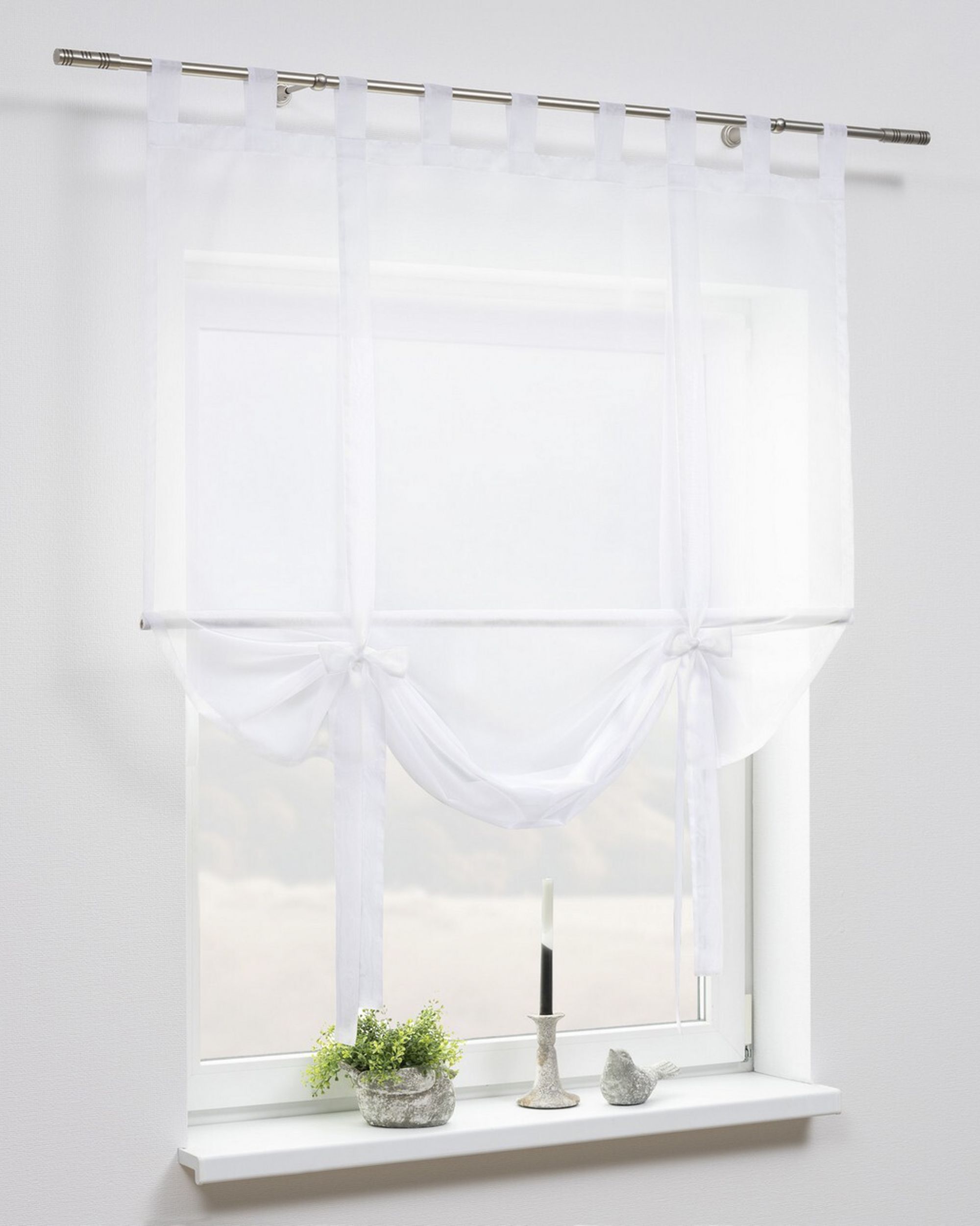 Roma voile blind with bamboo colour white fabric semi-sheer, structured (hover)