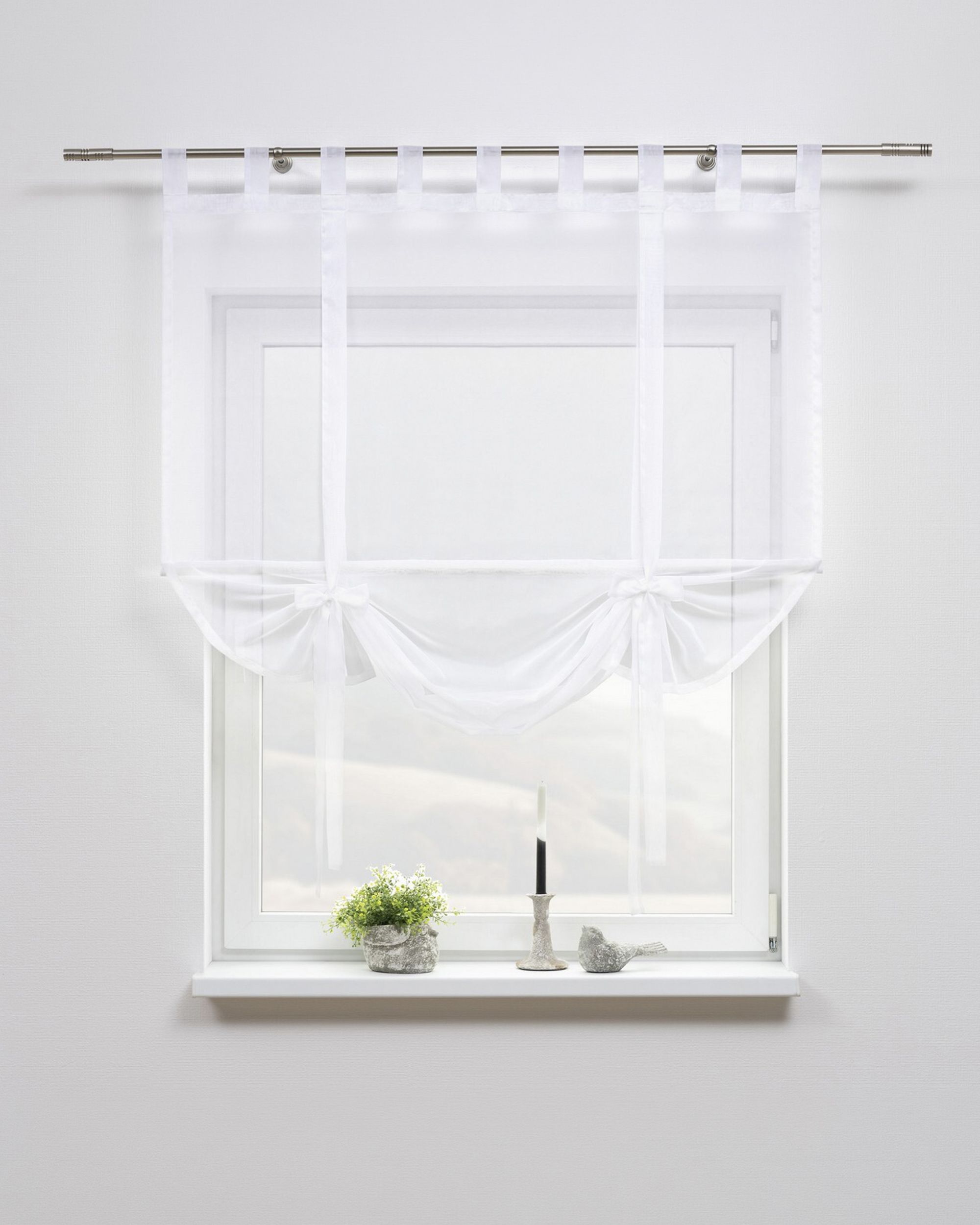 Roma voile blind with bamboo colour white fabric semi-sheer, gloss