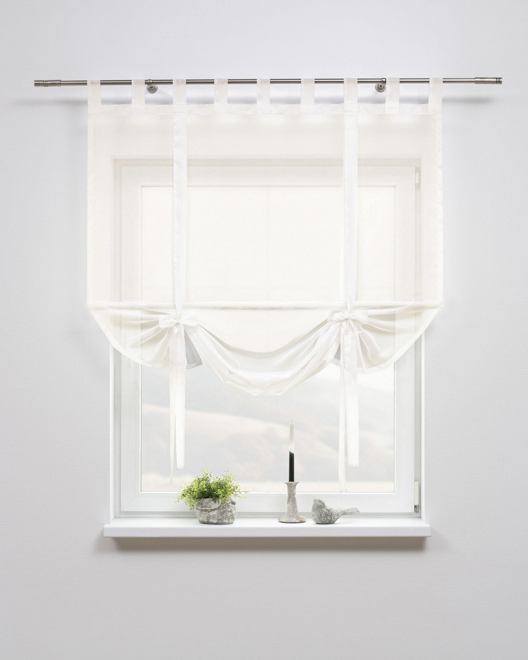 Roma voile blind with bamboo colour cream fabric semi-sheer, gloss