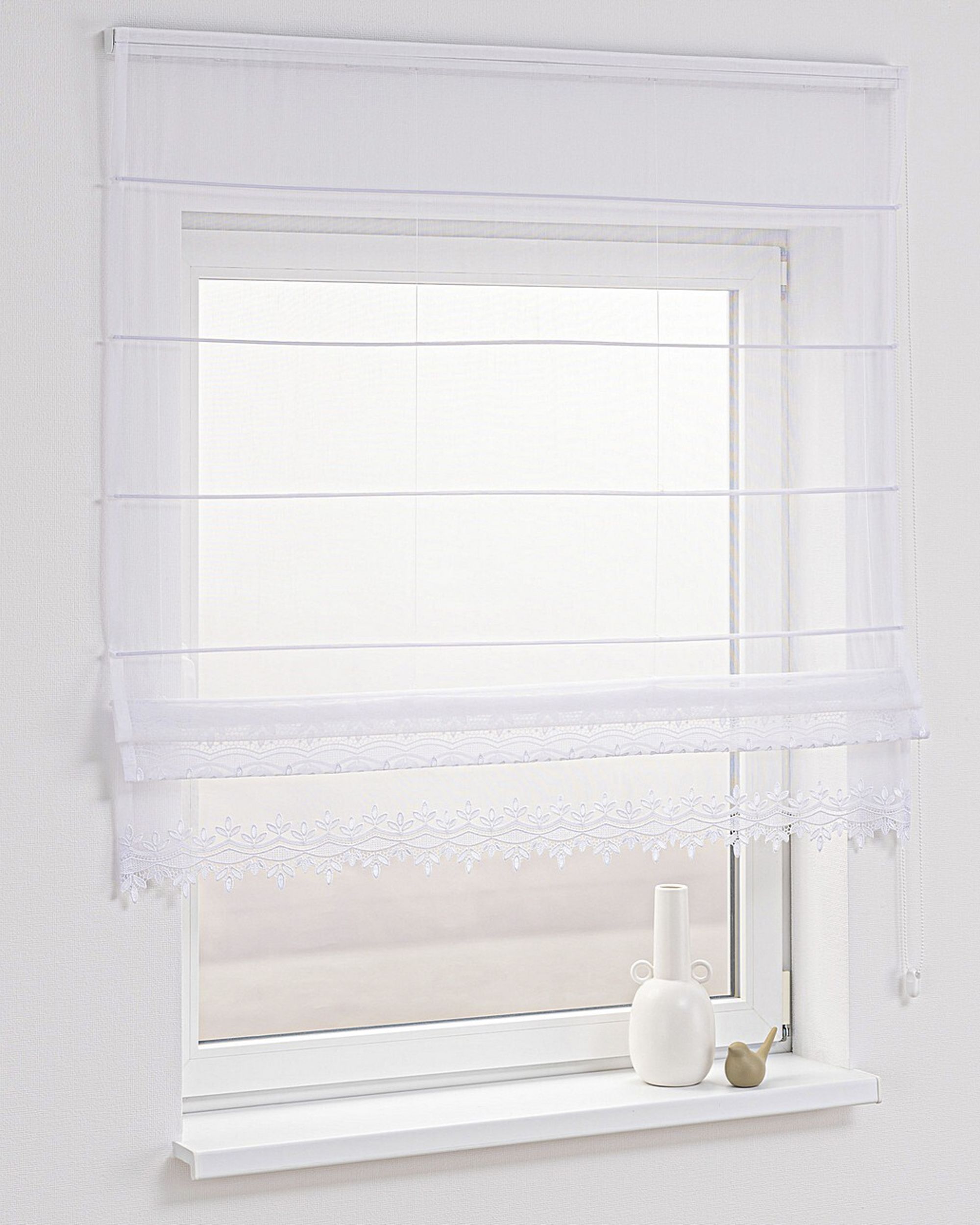 Modena voile blind colour white fabric semi-sheer, structured, patterned