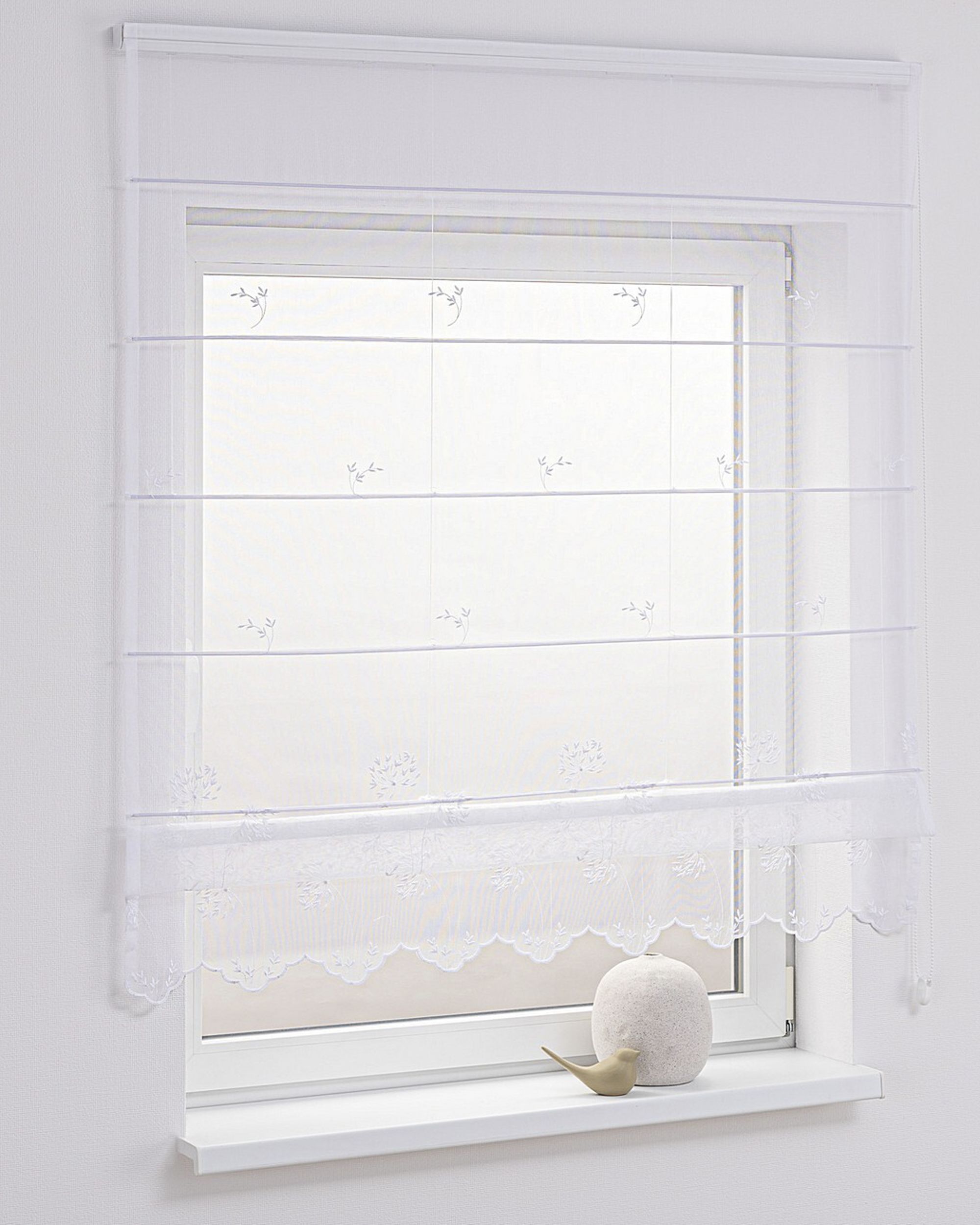 Modena voile blind colour white fabric semi-sheer, structured, patterned