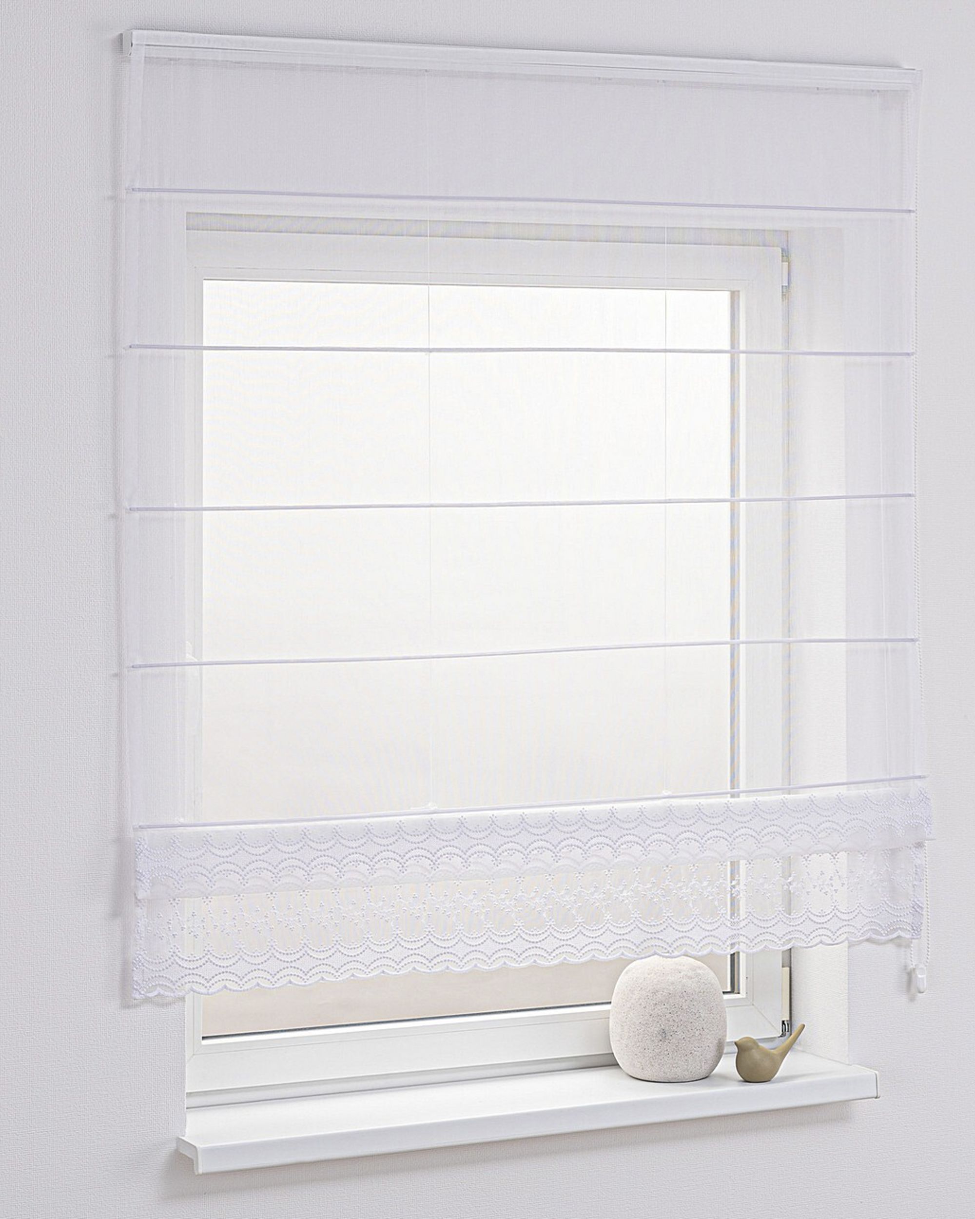 Modena voile blind colour white fabric semi-sheer, structured, patterned