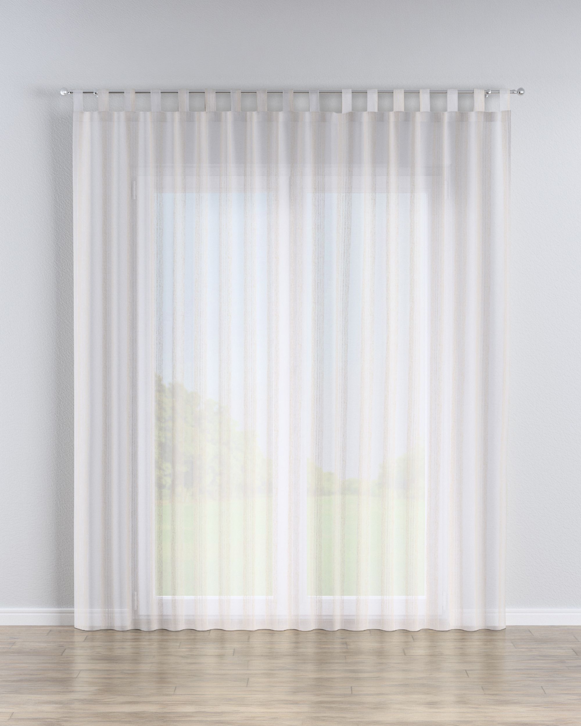 Tab top voile/net curtains colour cream fabric semi-sheer, structured, patterned