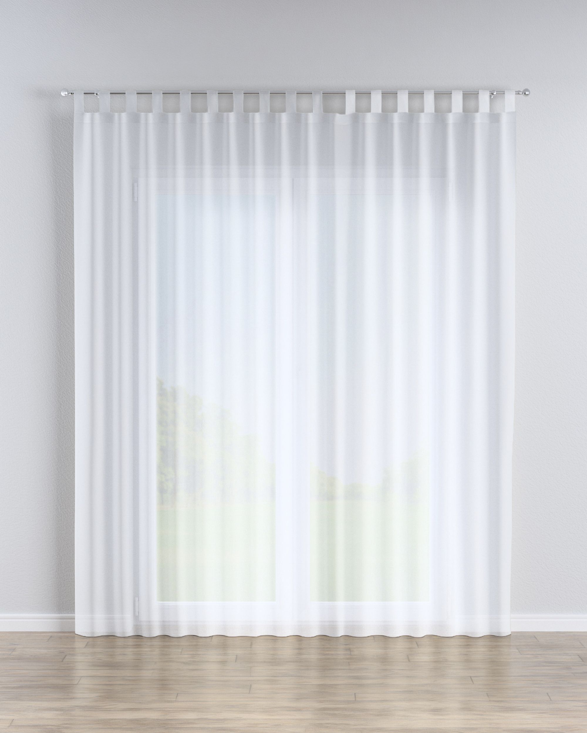 Tab top voile/net curtains colour white fabric semi-sheer, structured