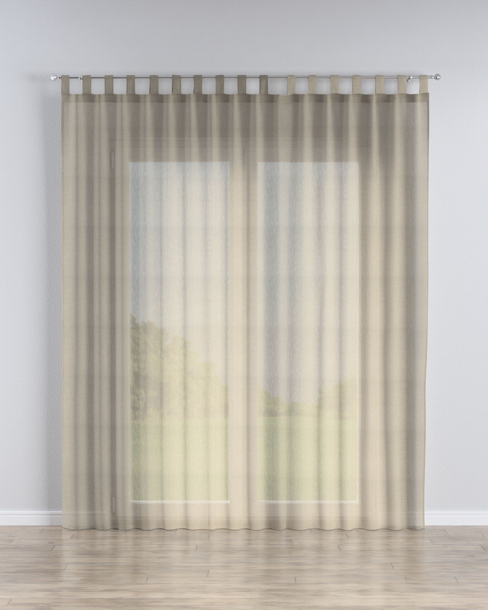 Tab top voile/net curtains colour beige fabric semi-sheer, structured