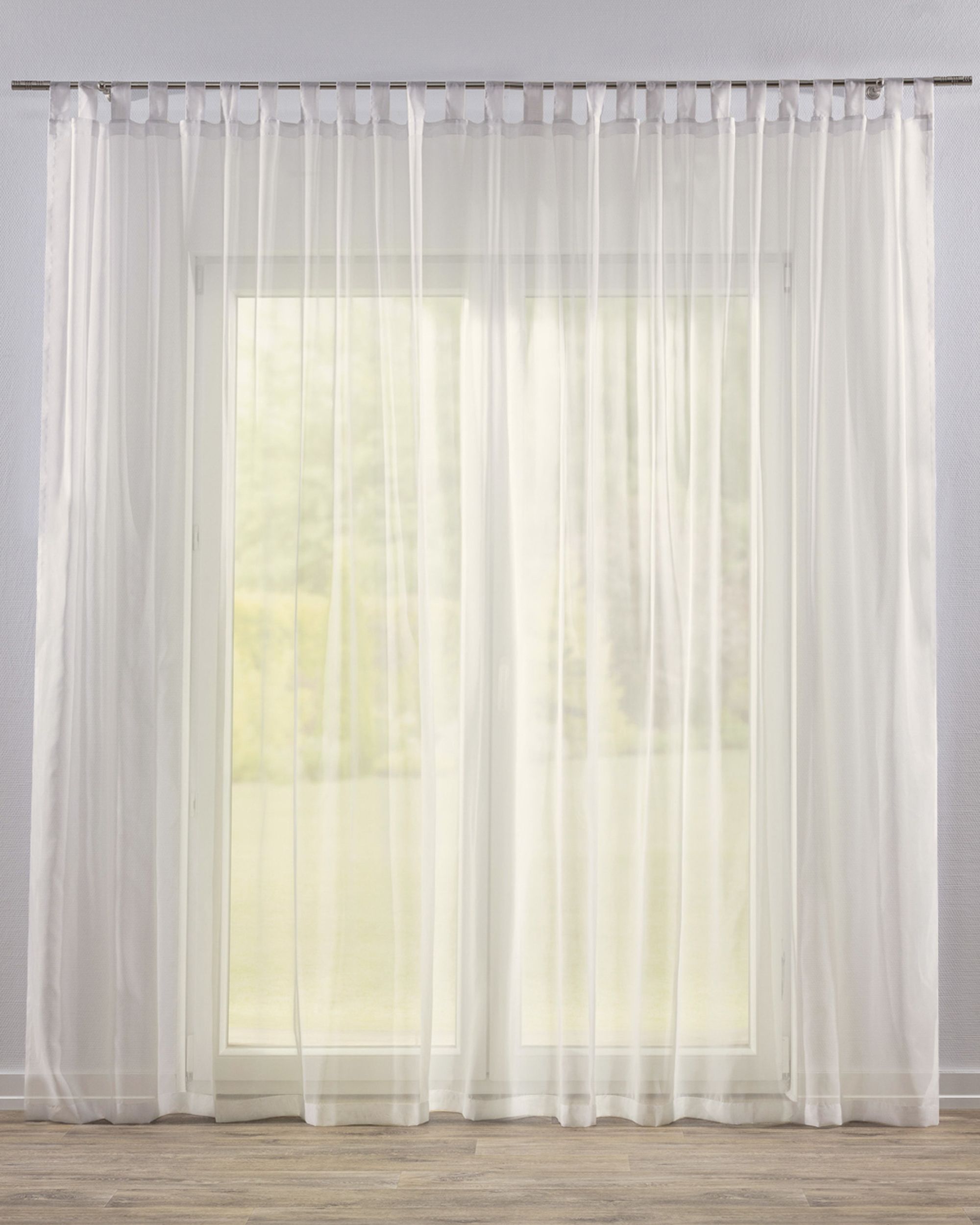 Tab top voile/net curtains colour cream fabric semi-sheer, gloss