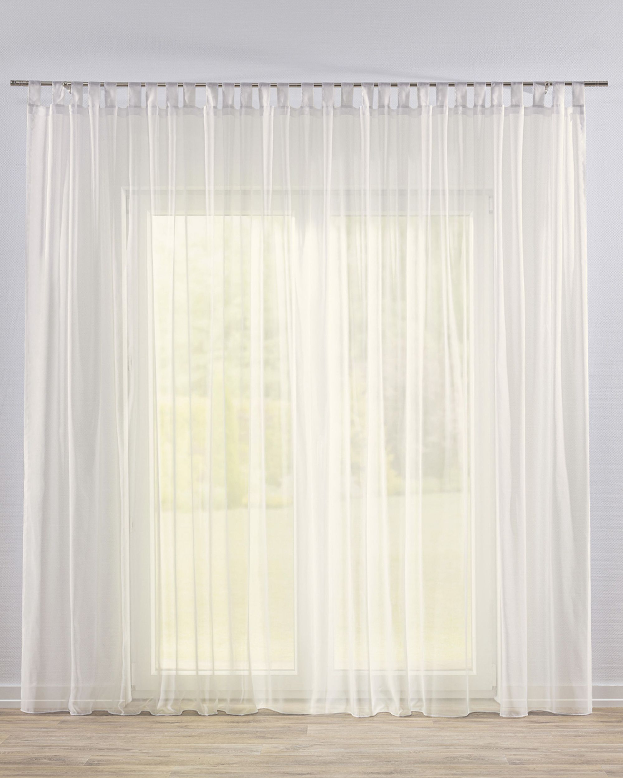 Tab top voile/net curtains colour cream fabric semi-sheer, gloss