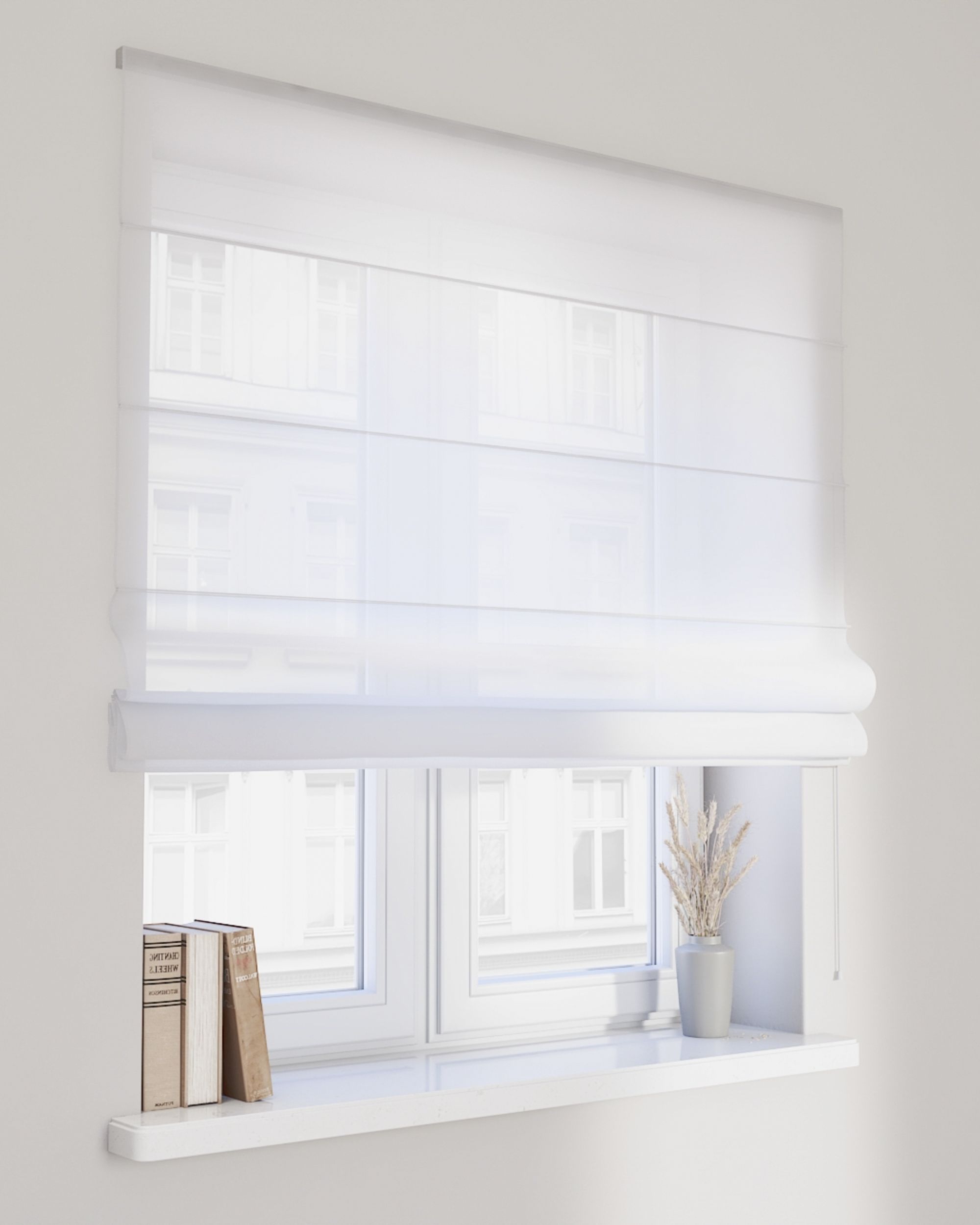 Siena voile blind colour white fabric semi-sheer, gloss