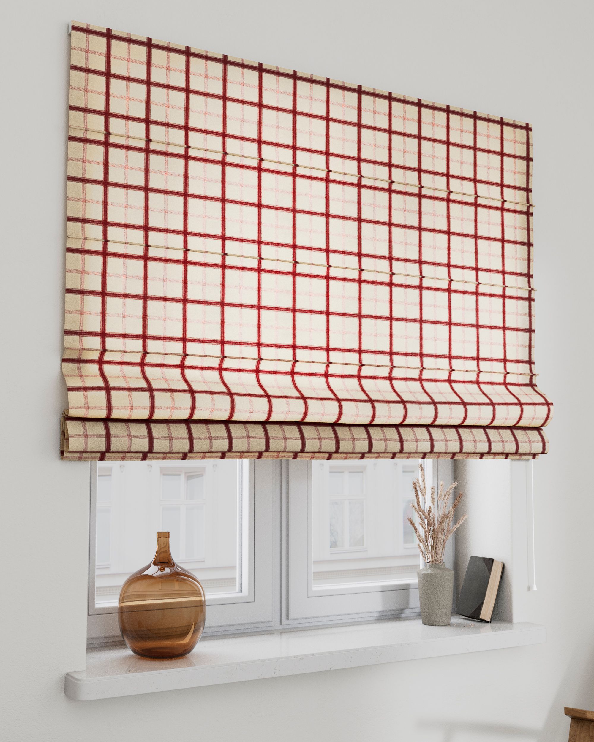 Capri Roman blind colour red fabric patterned