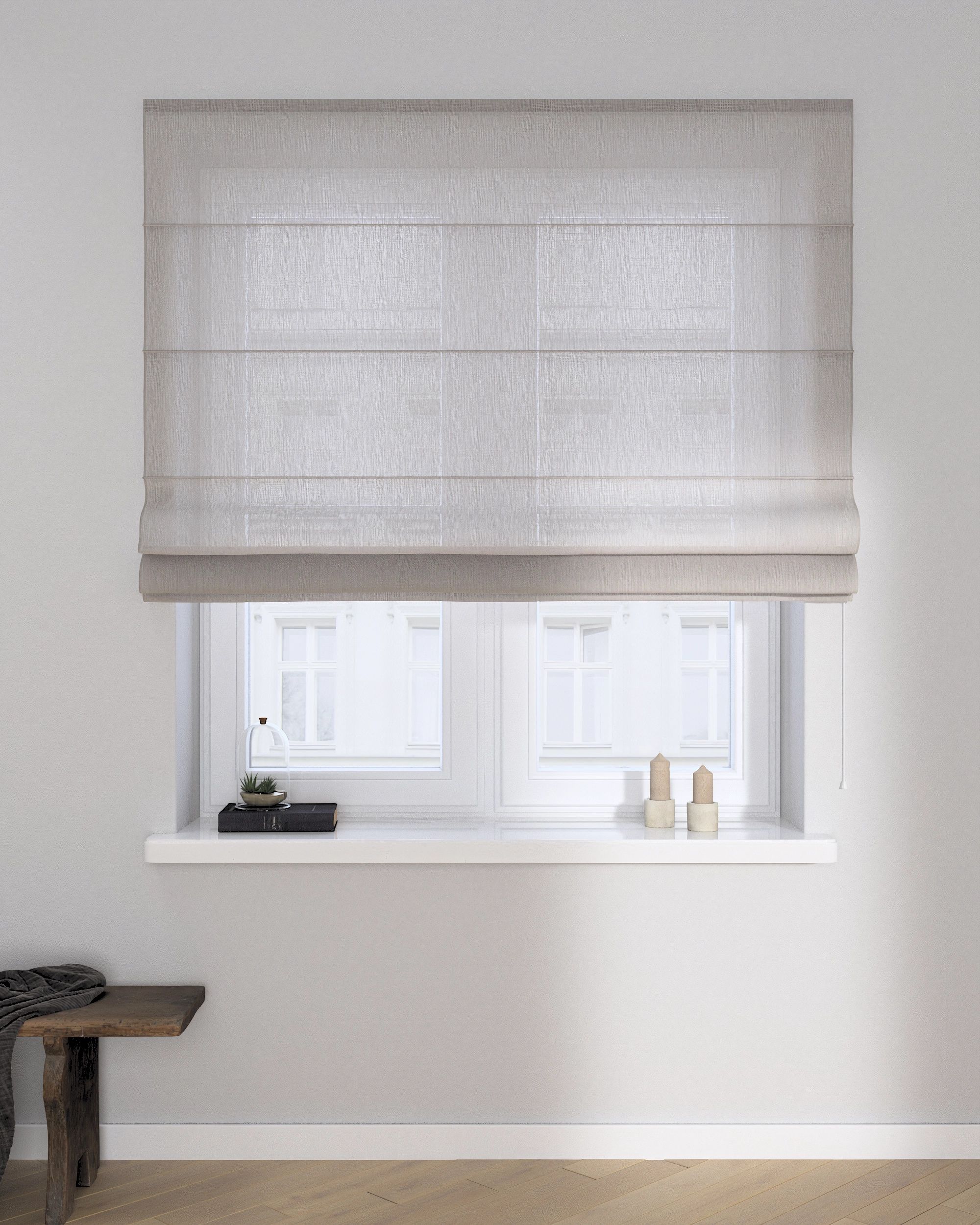 Capri Roman blind colour beige fabric semi-sheer, structured