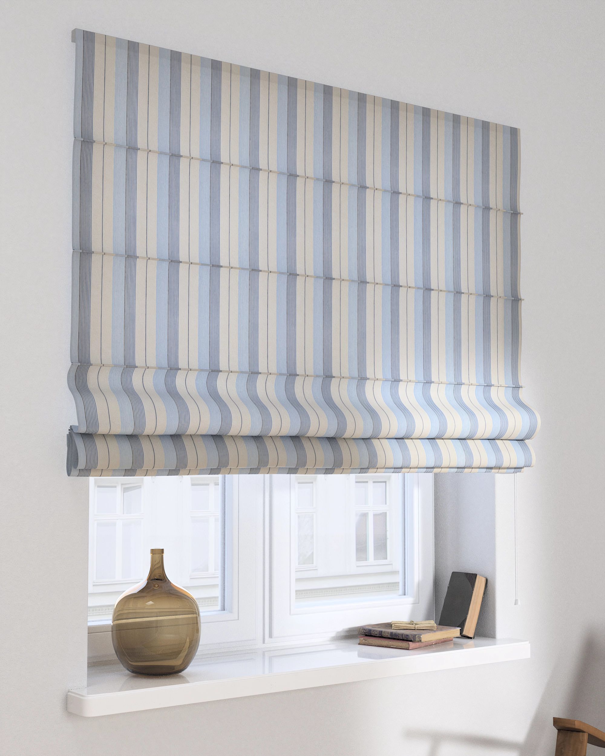 Capri Roman blind colour blue fabric structured, patterned
