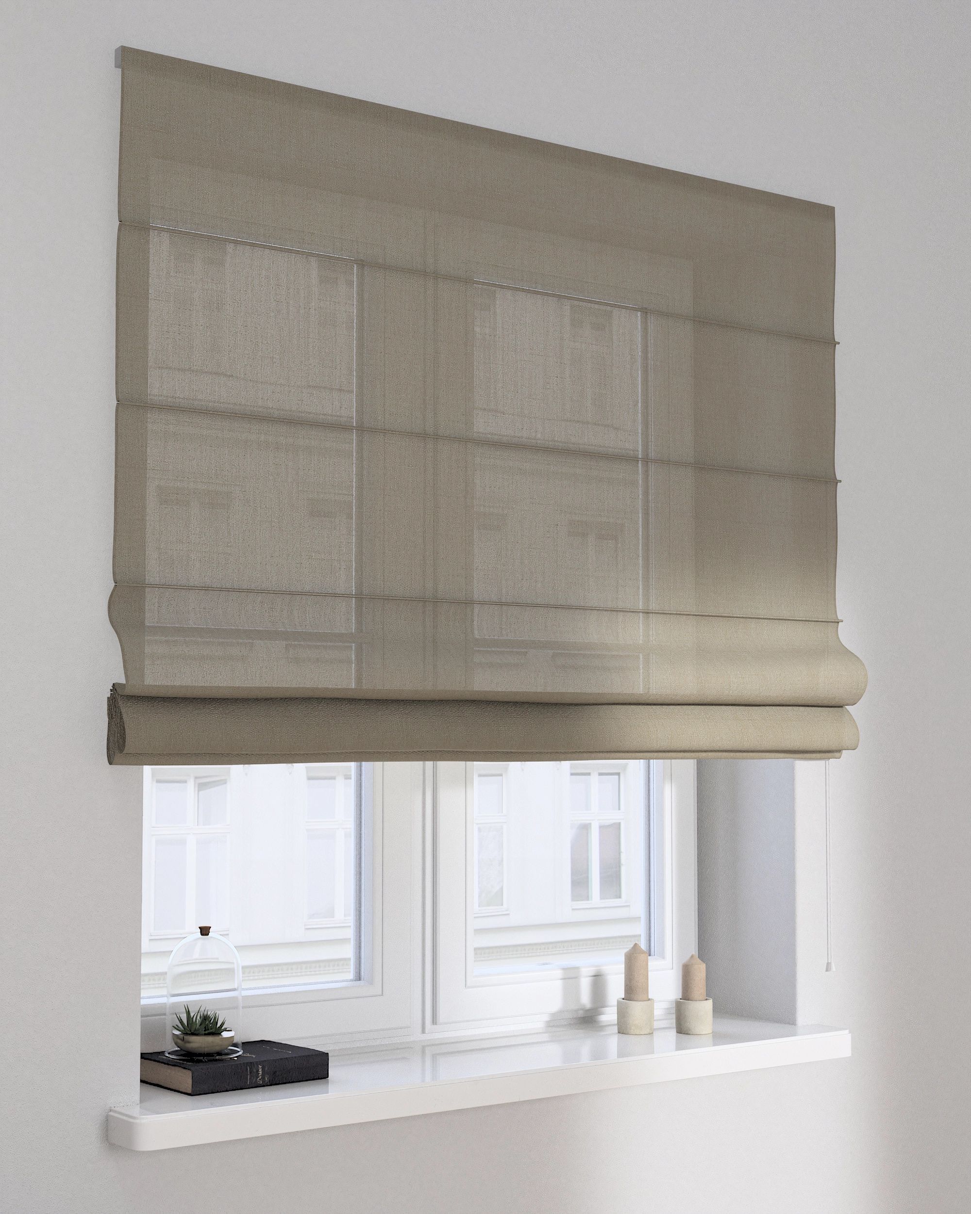 Capri Roman blind colour beige fabric semi-sheer, gloss, structured (hover)