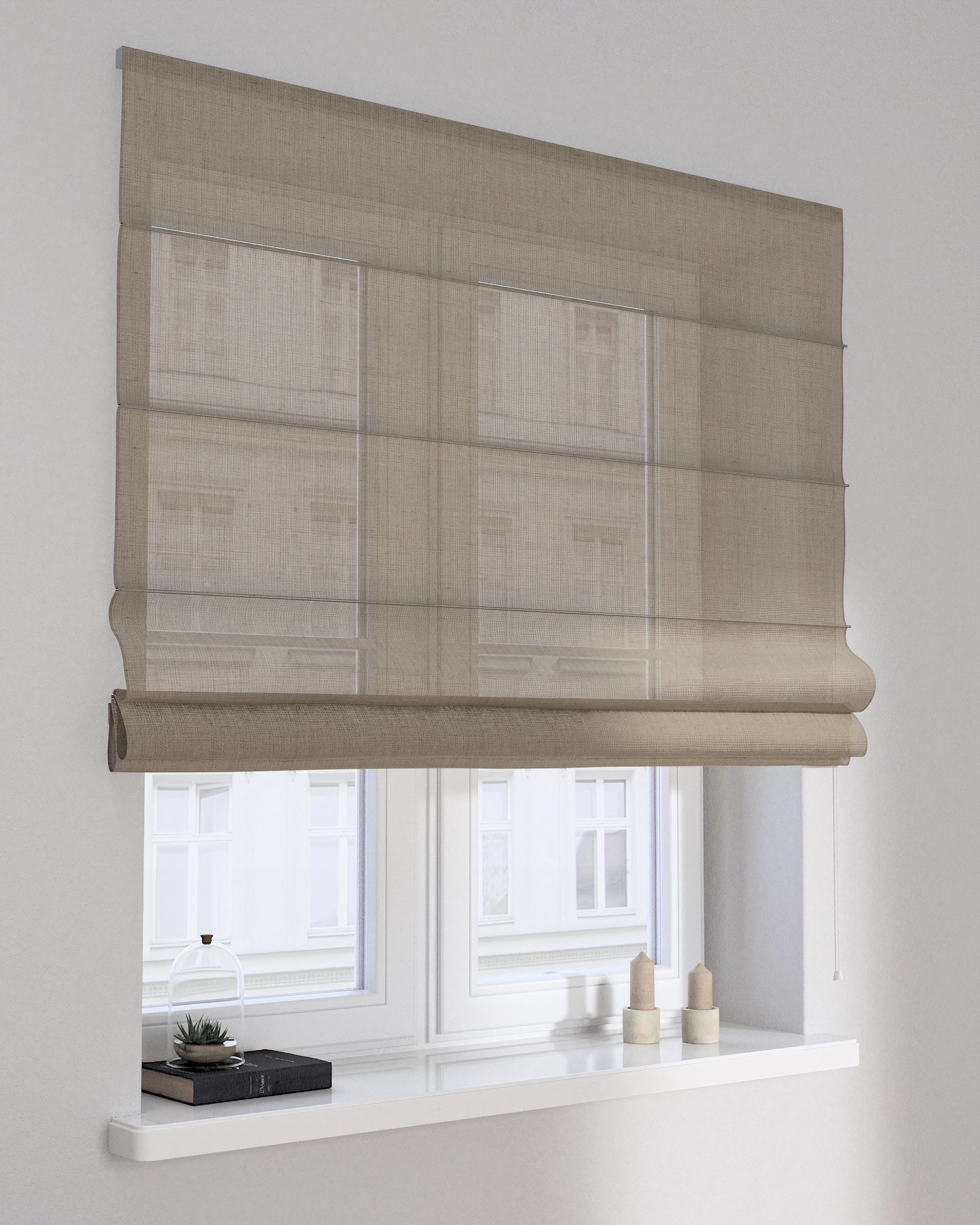 Capri Roman blind colour beige fabric semi-sheer, gloss, structured (hover)