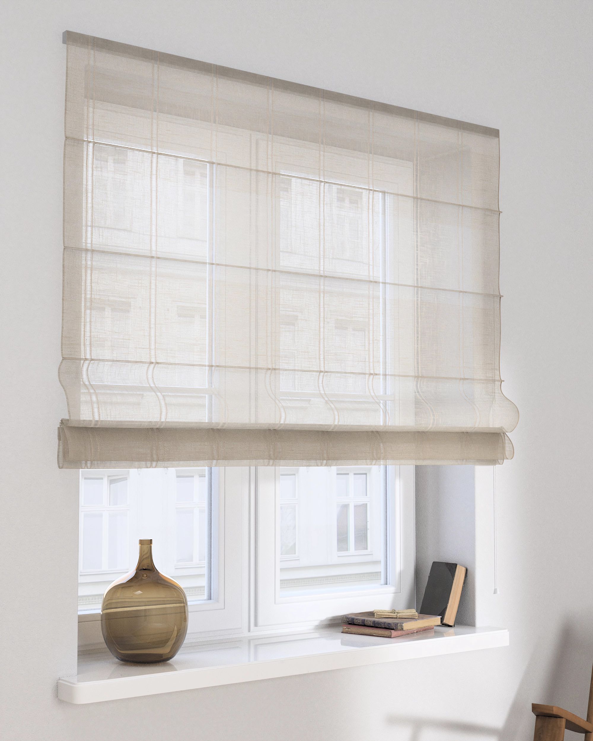 Capri Roman blind colour cream fabric semi-sheer, structured, patterned