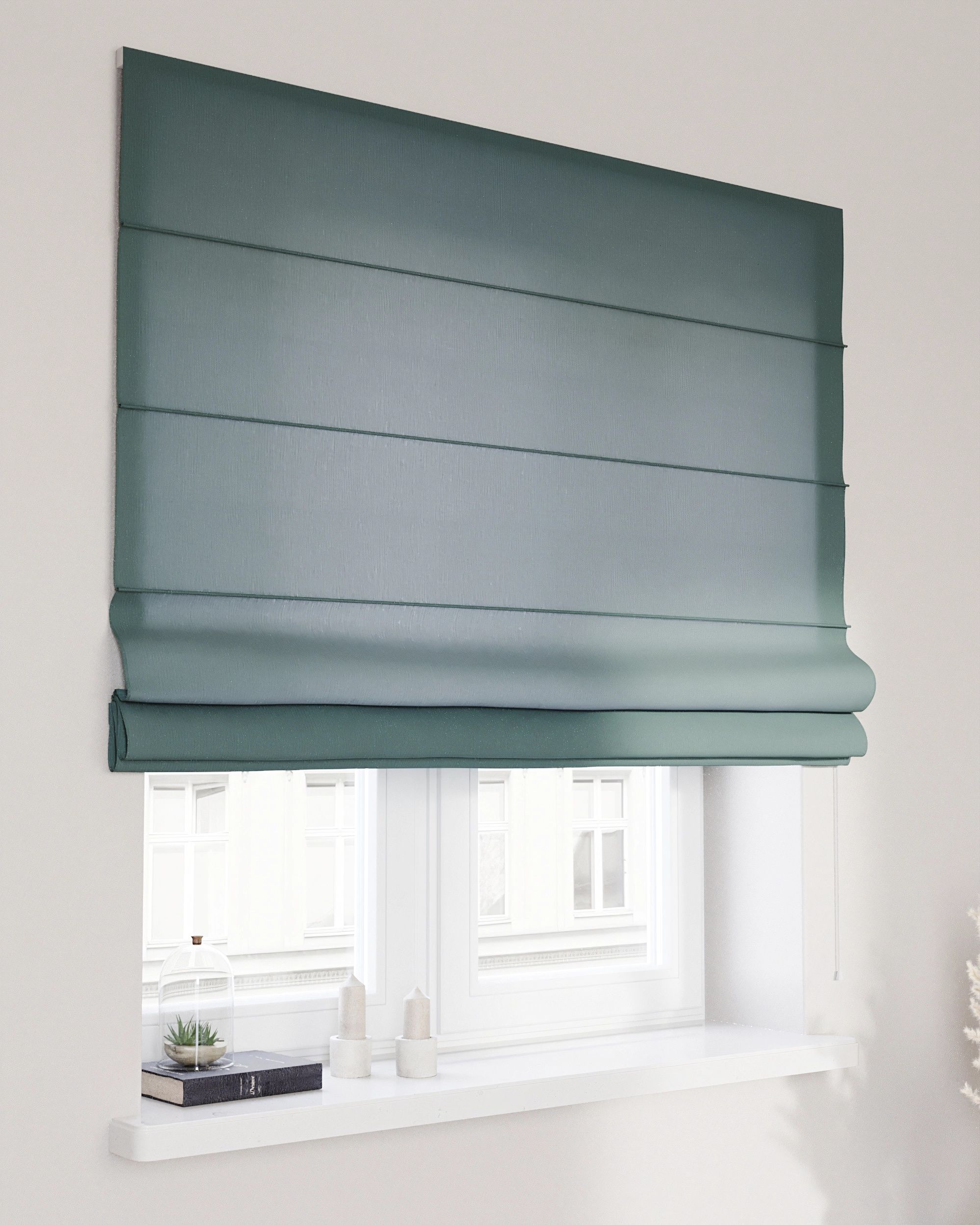 Capri Roman blind colour green fabric semi-sheer, structured