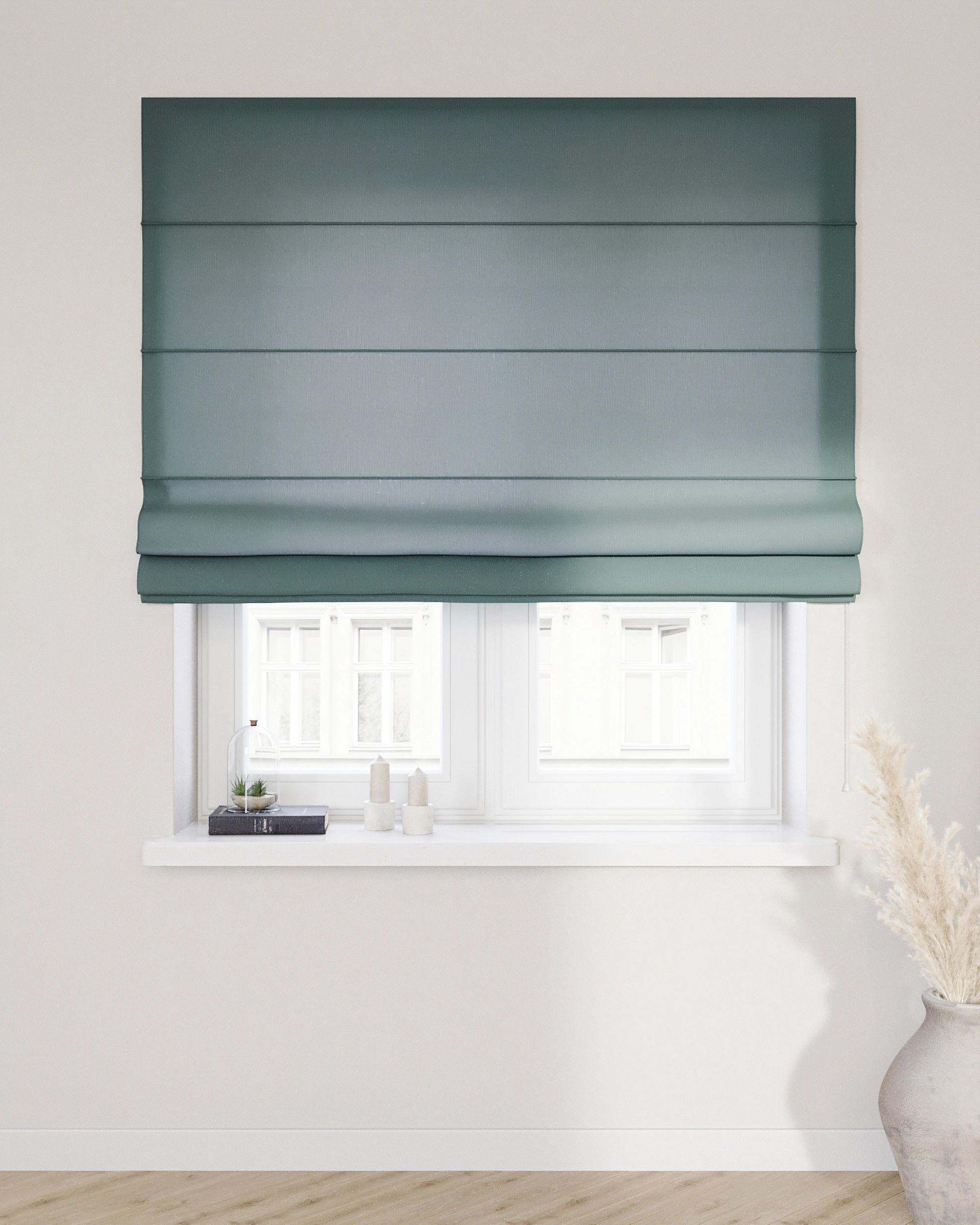 Capri Roman blind colour green fabric semi-sheer, structured (hover)