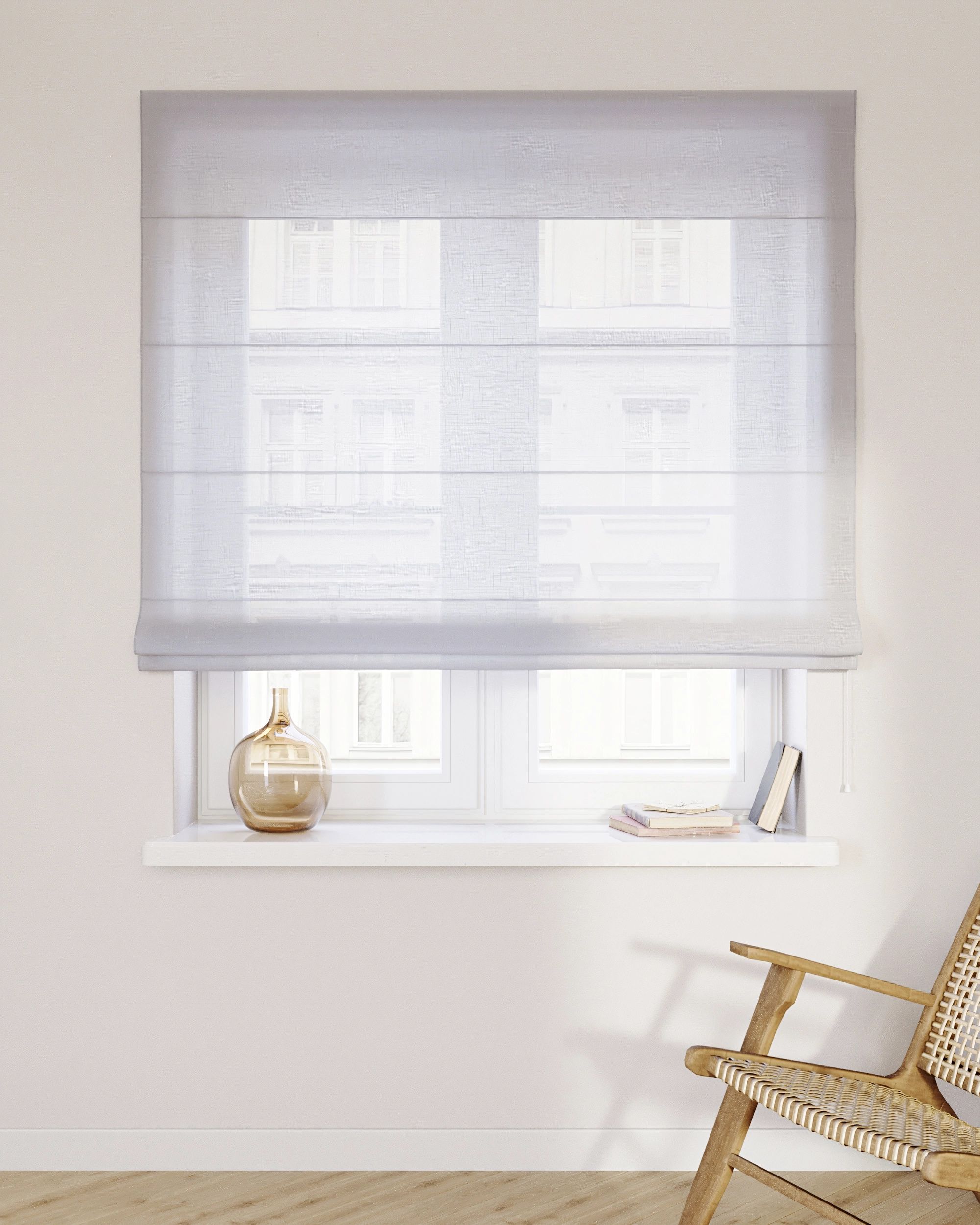 Capri Roman blind colour white fabric semi-sheer, structured