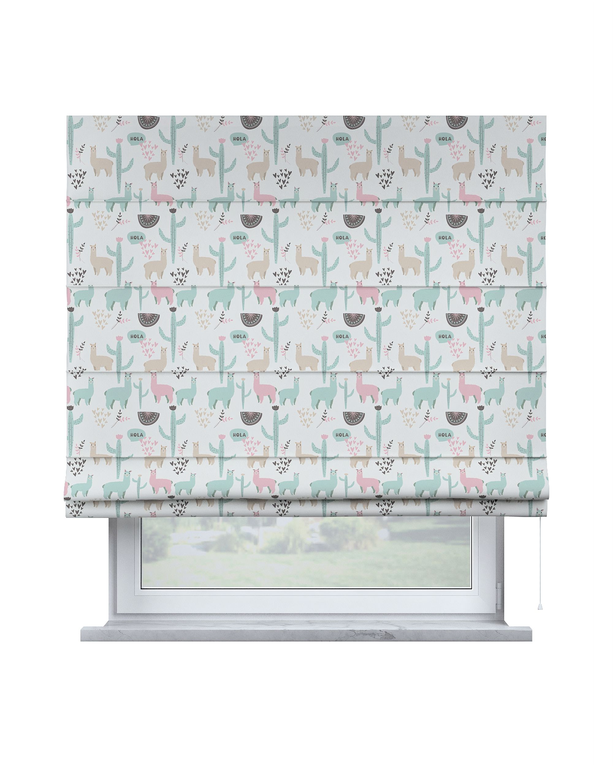 Capri Roman blind colour green fabric patterned