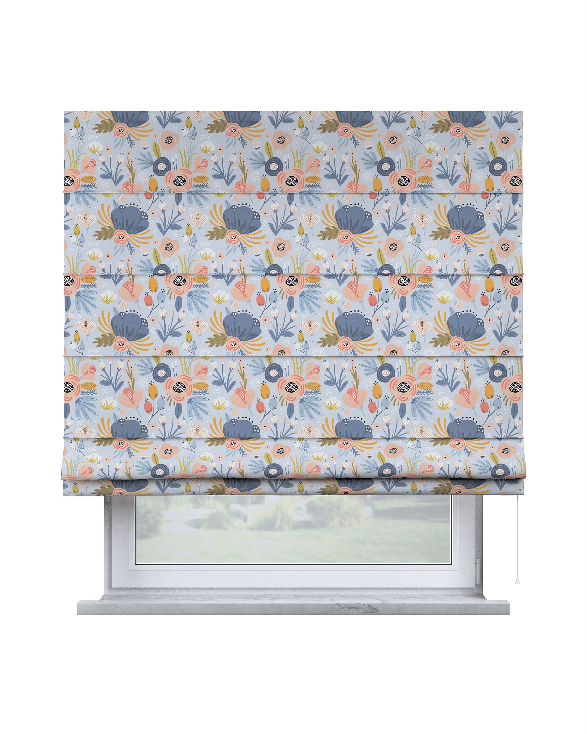 Capri Roman blind colour blue fabric patterned
