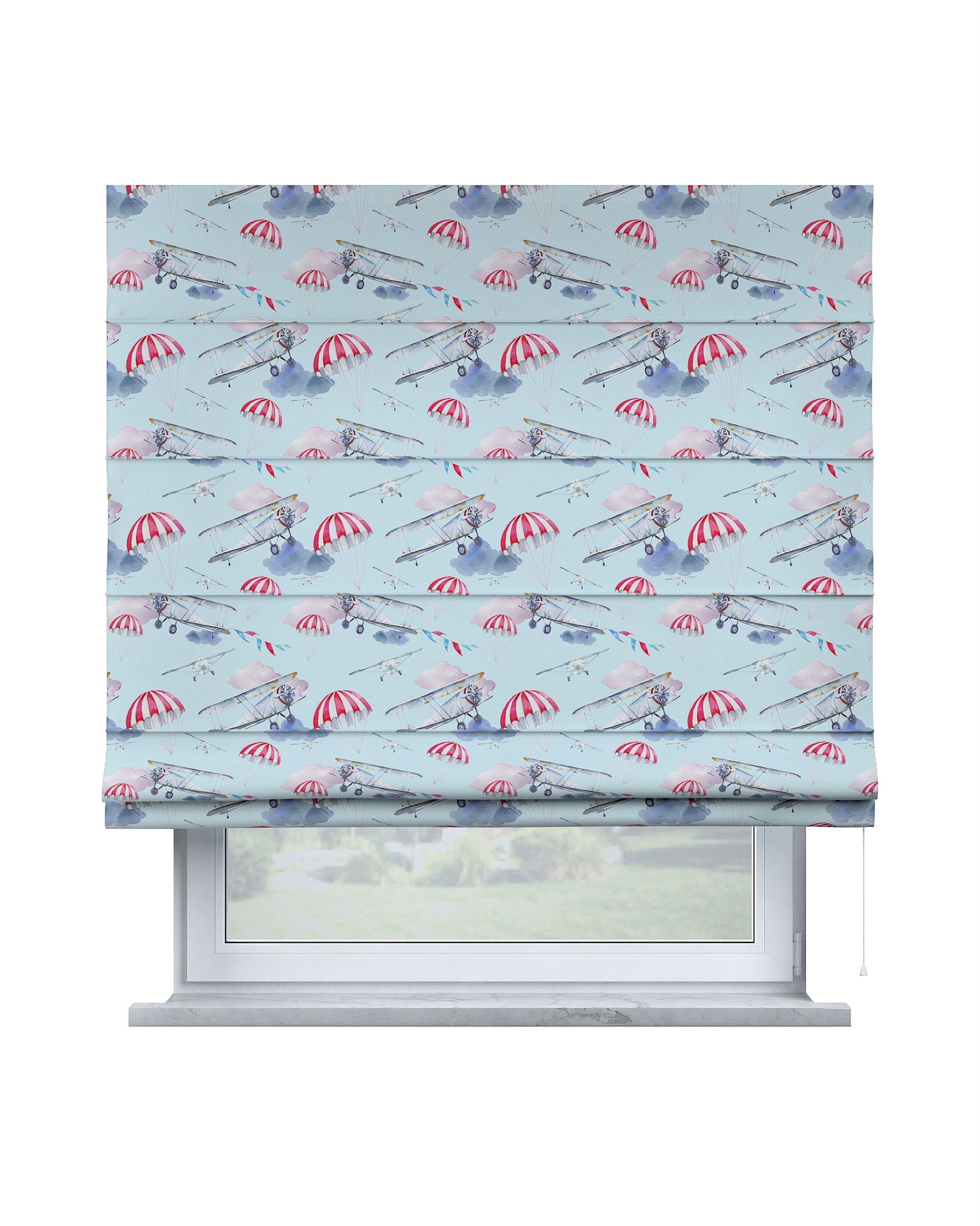 Capri Roman blind colour blue fabric patterned