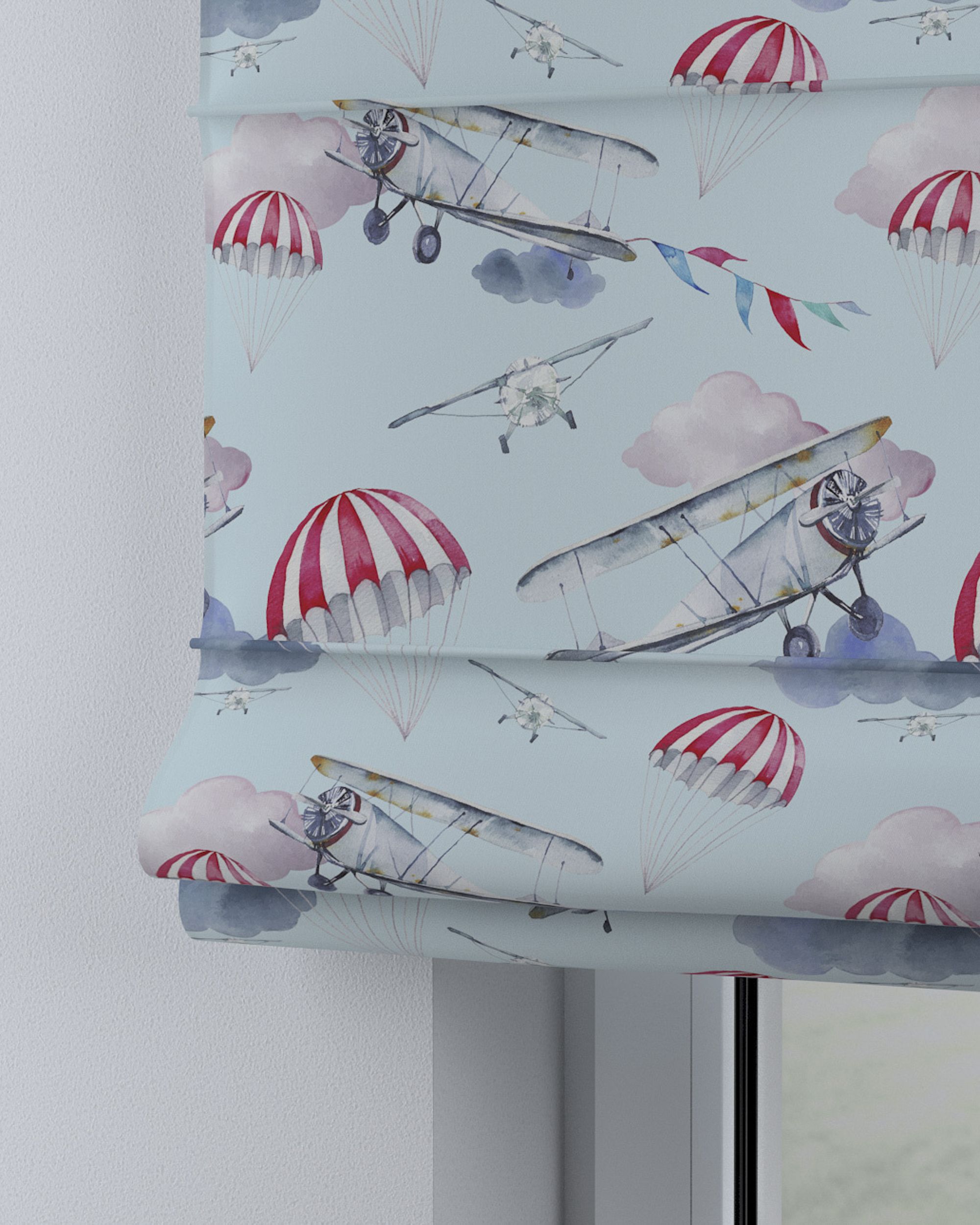 Capri Roman blind colour blue fabric patterned (hover)