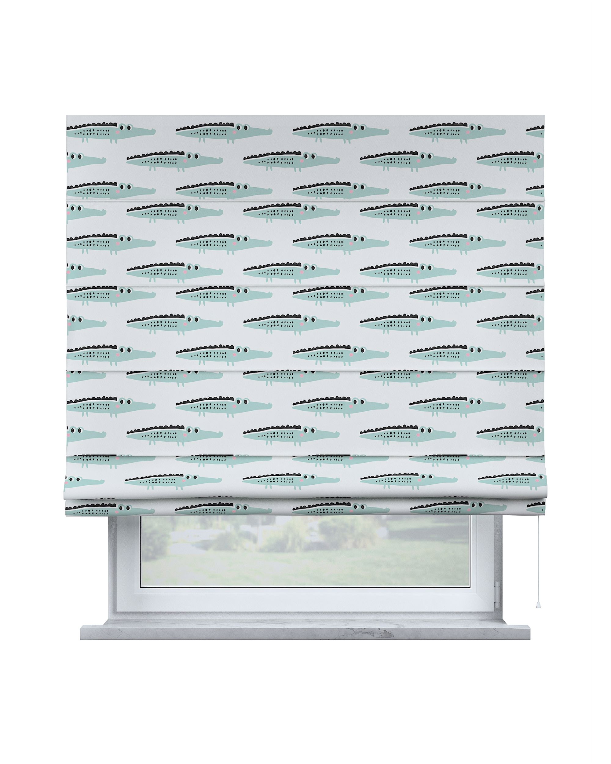 Capri Roman blind colour green fabric patterned