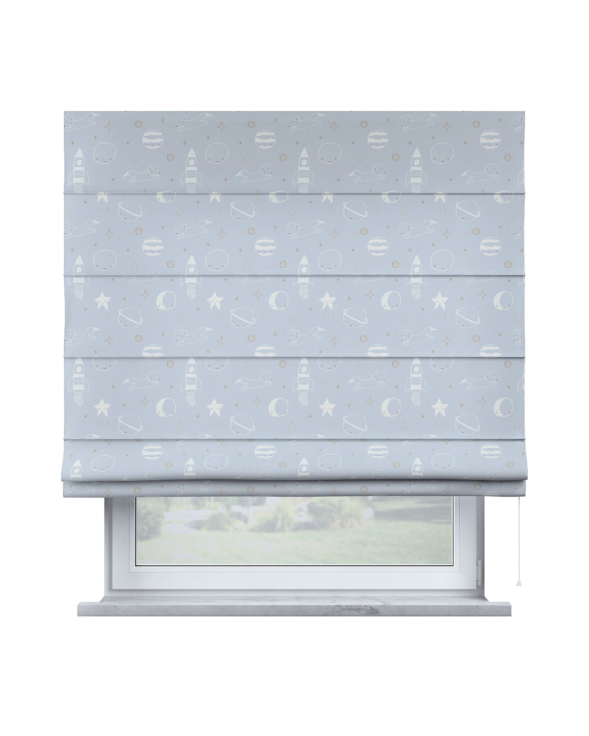 Capri Roman blind colour blue fabric patterned