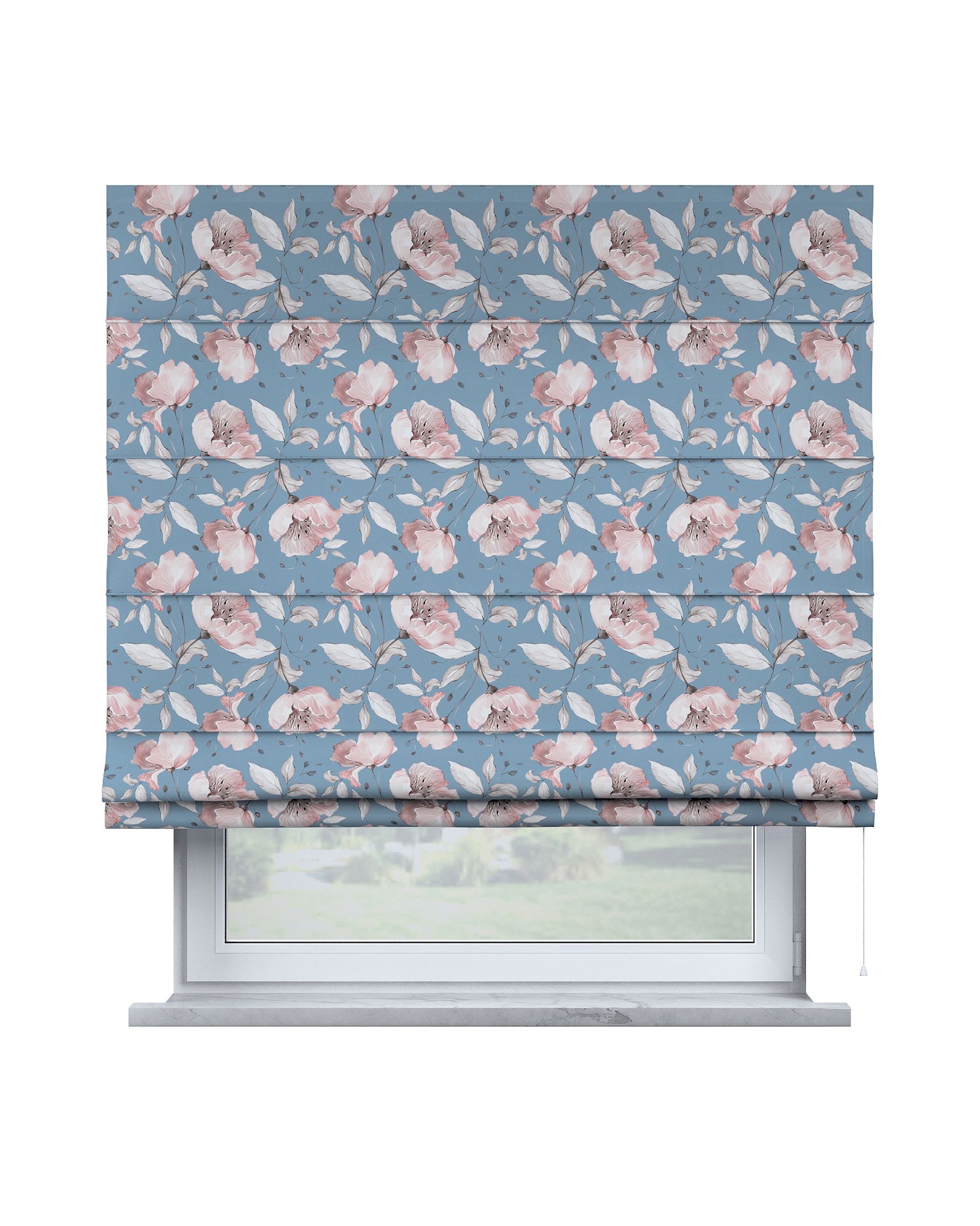 Capri Roman blind colour blue fabric patterned