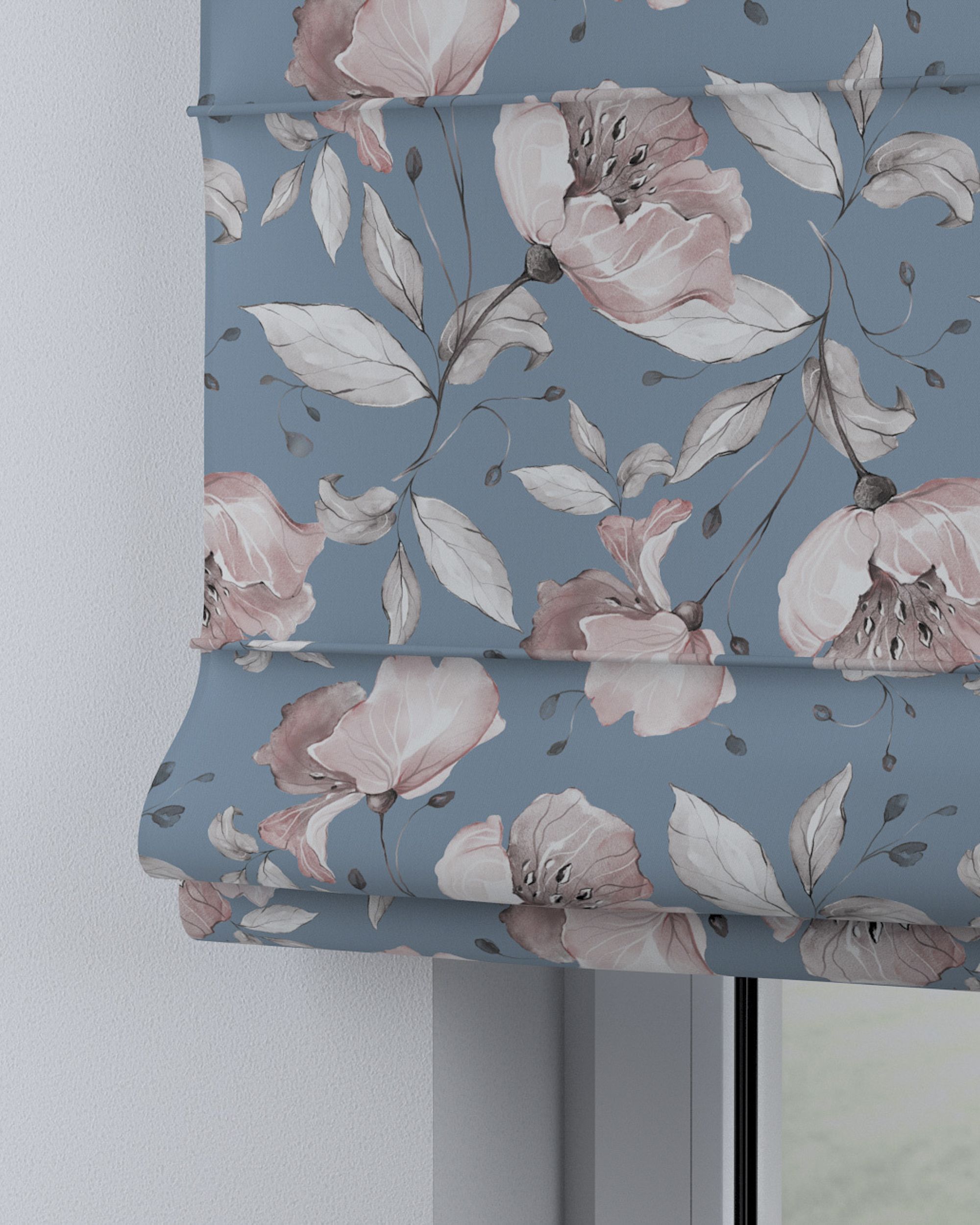 Capri Roman blind colour blue fabric patterned (hover)