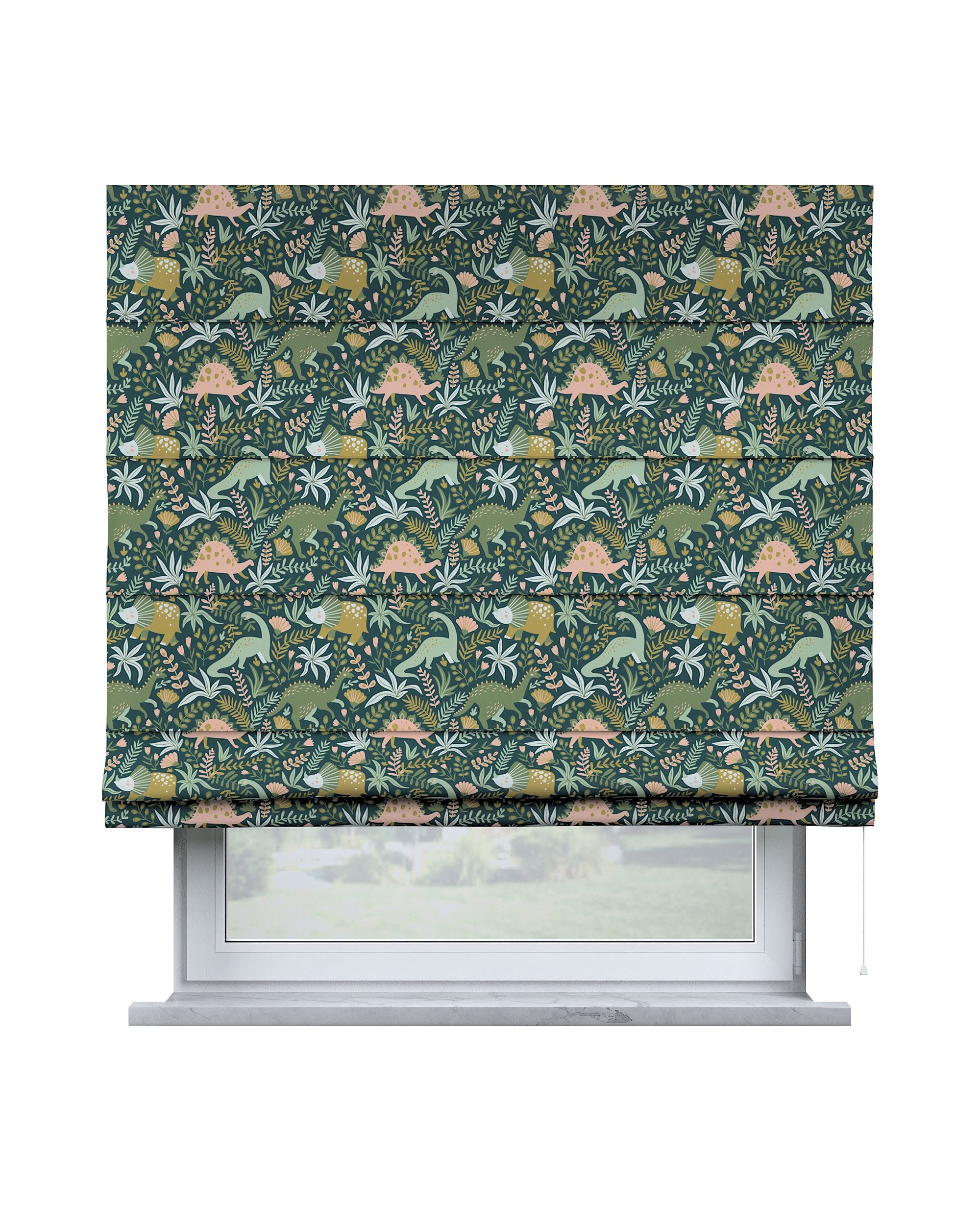 Capri Roman blind colour green fabric patterned