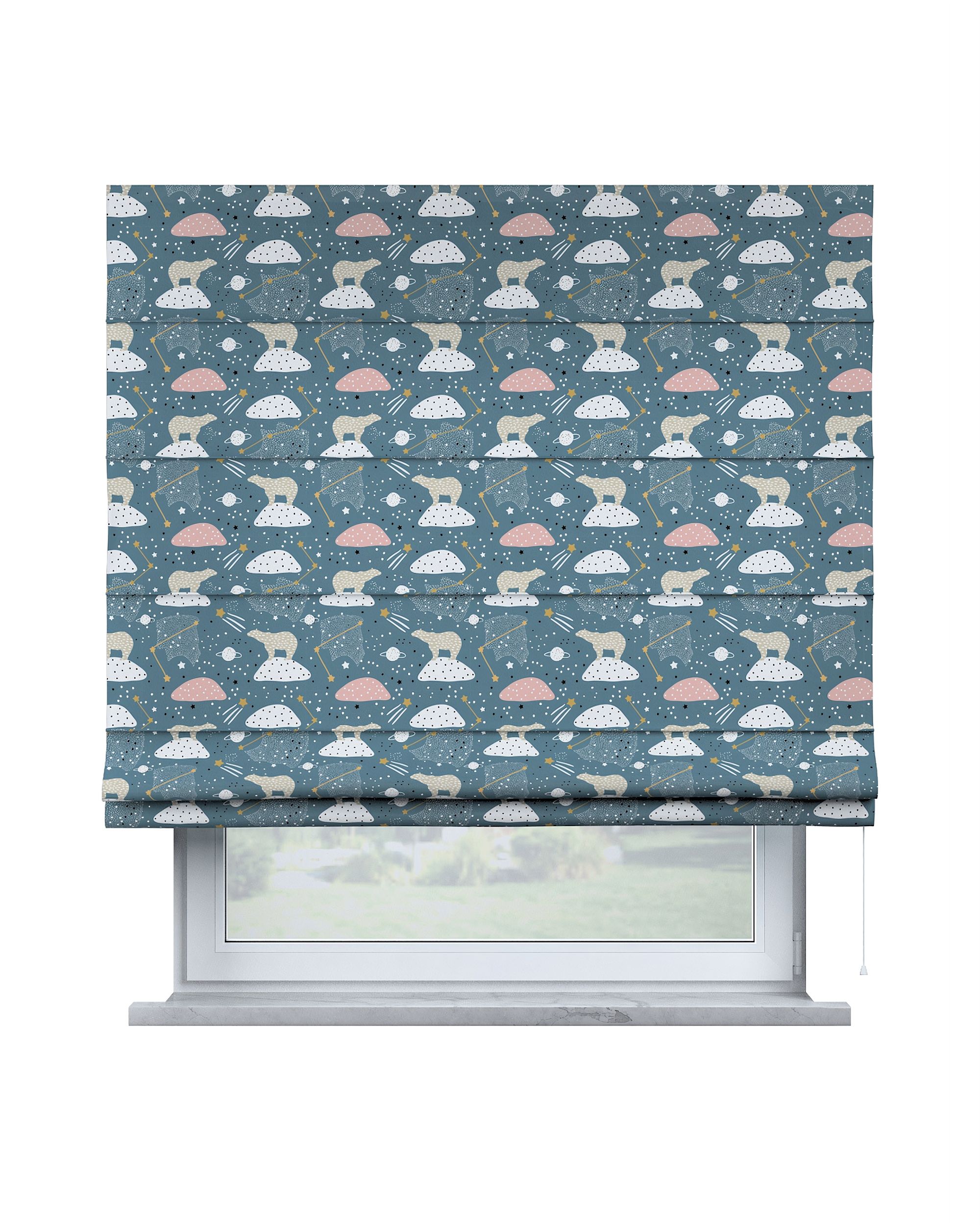 Capri Roman blind colour blue fabric patterned