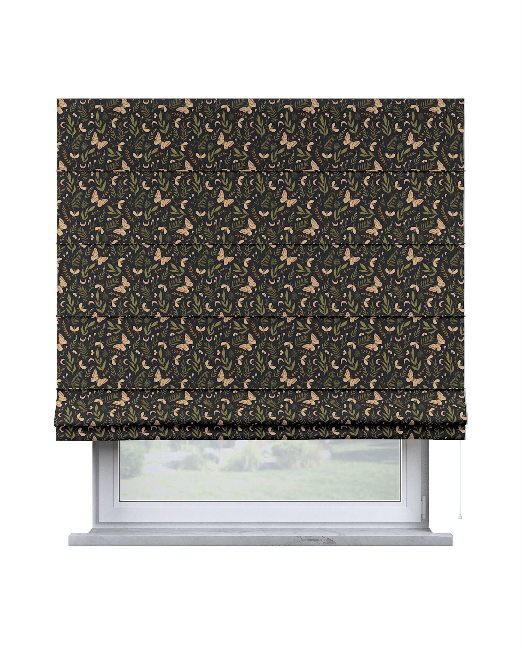 Capri Roman blind colour black fabric patterned