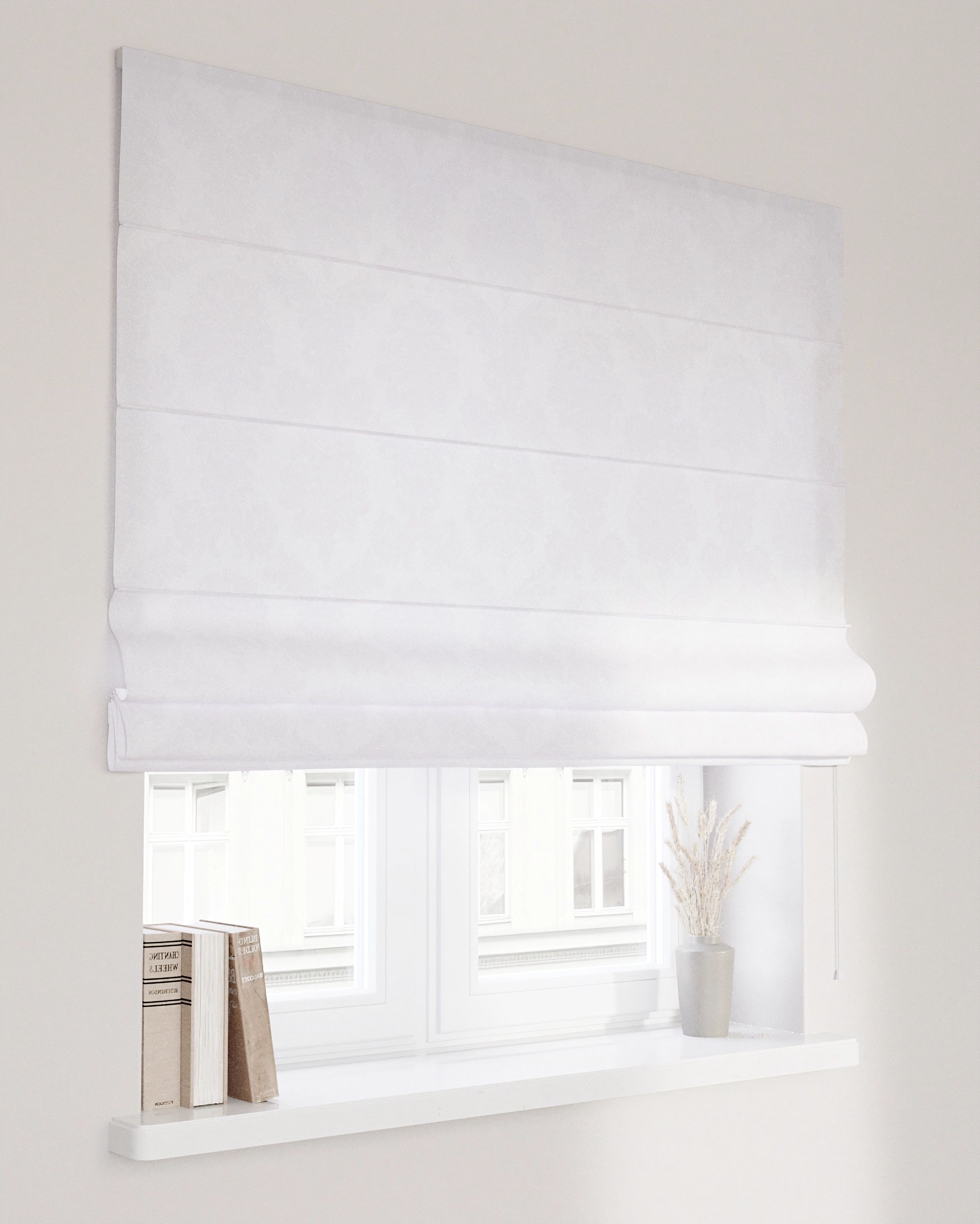 Capri Roman blind colour white fabric gloss, structured, patterned