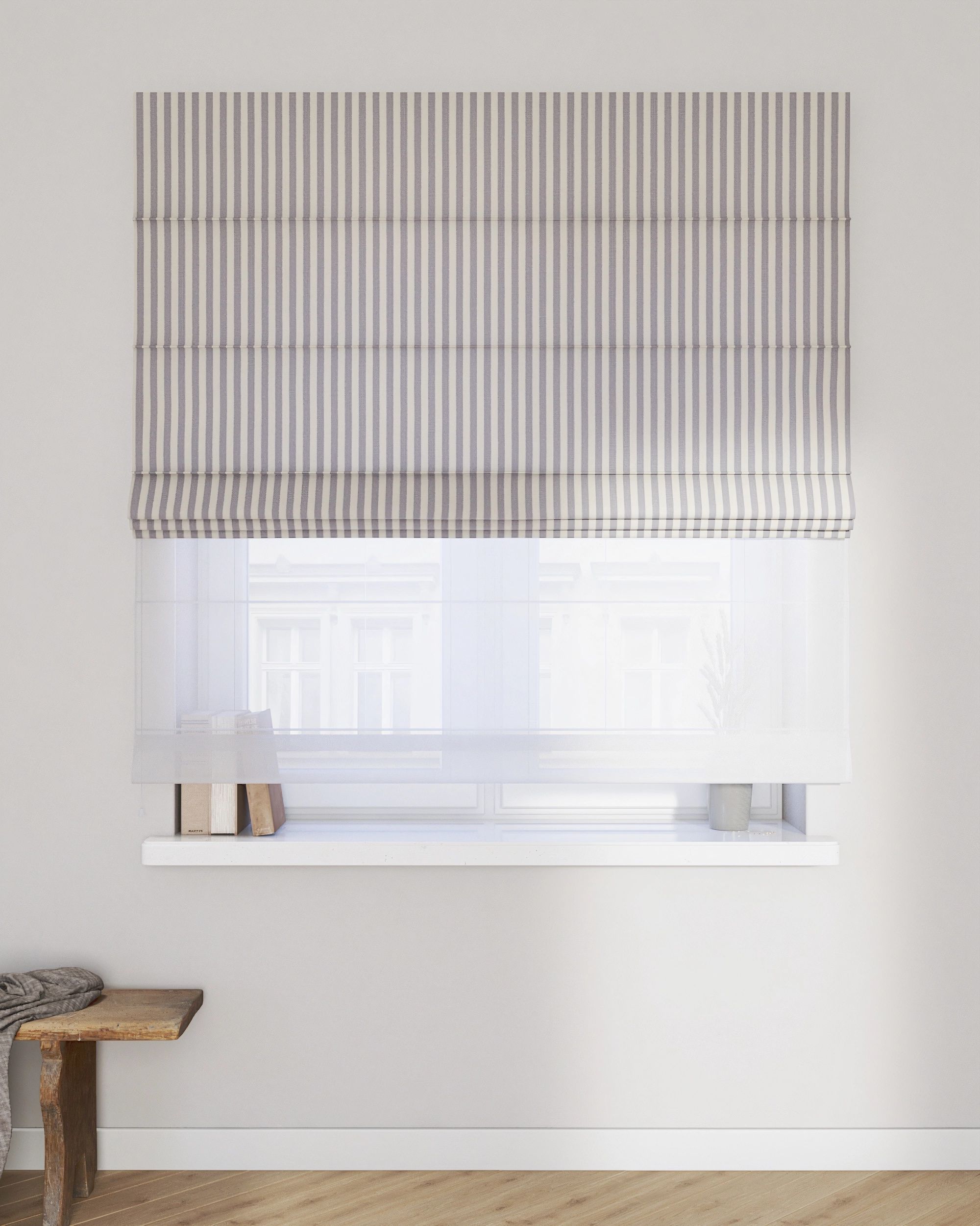 Double layered Roman blind DUO colour navy blue fabric patterned (hover)