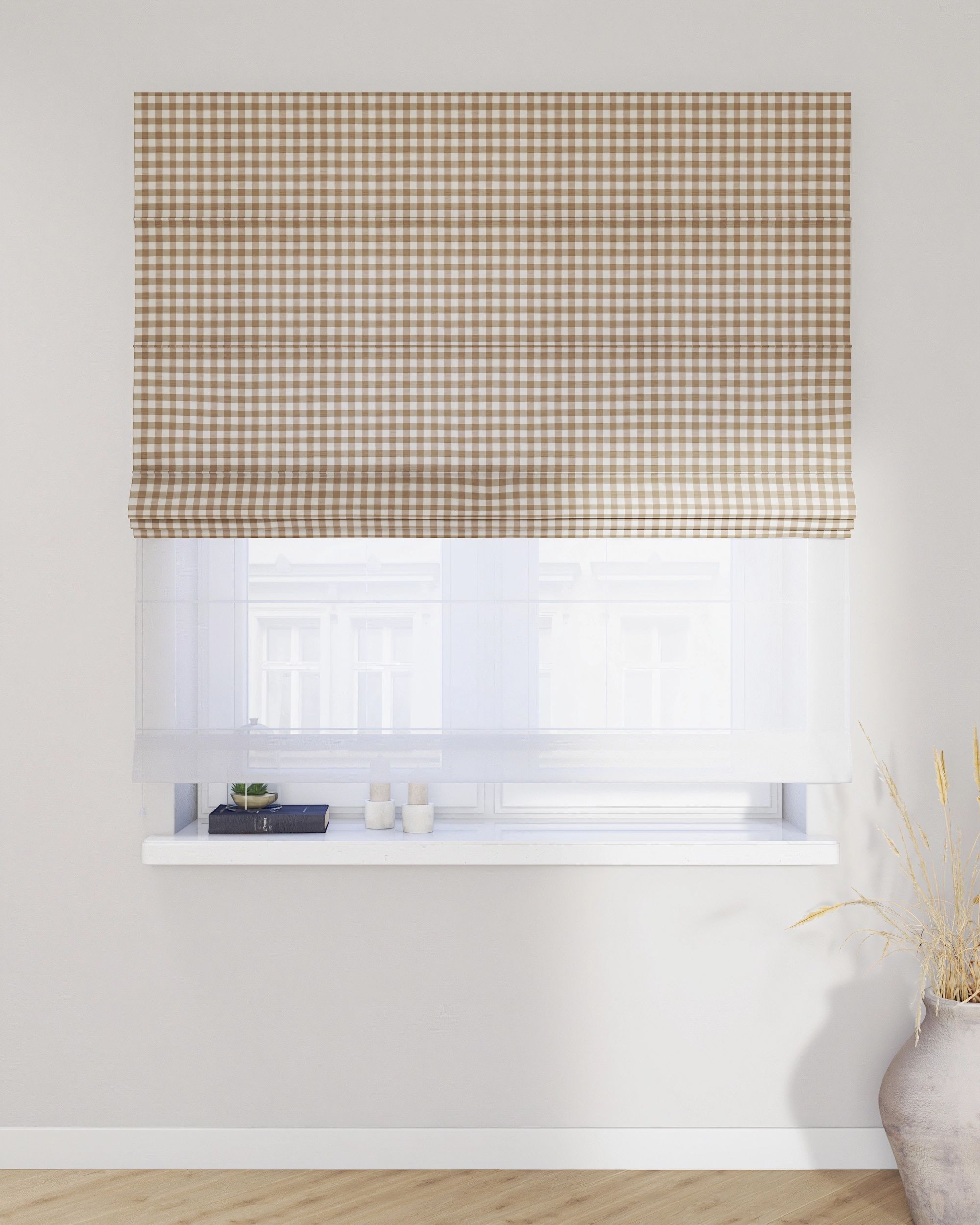 Double layered Roman blind DUO colour beige fabric patterned (hover)