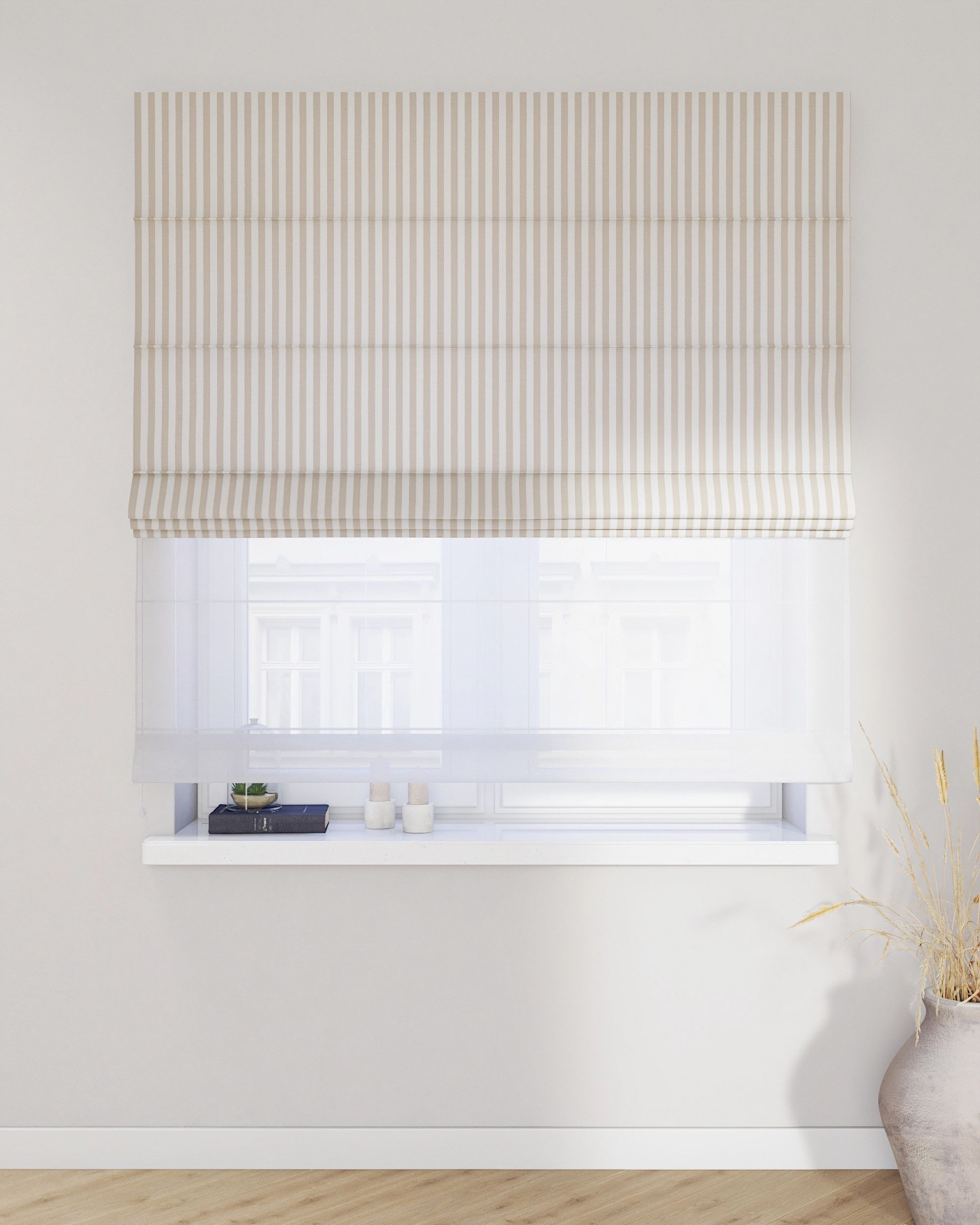 Double layered Roman blind DUO colour beige fabric patterned (hover)