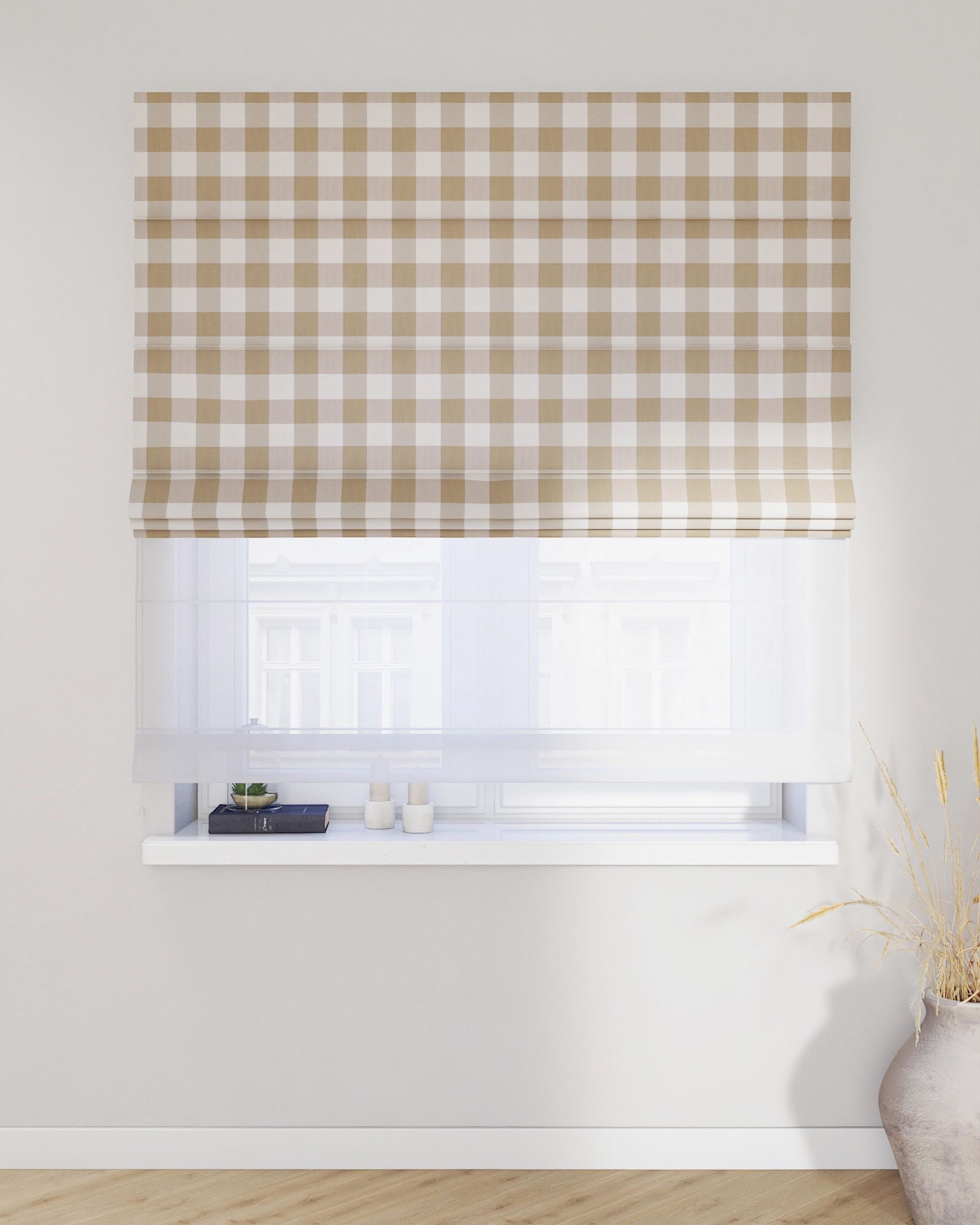 Double layered Roman blind DUO colour beige fabric patterned (hover)
