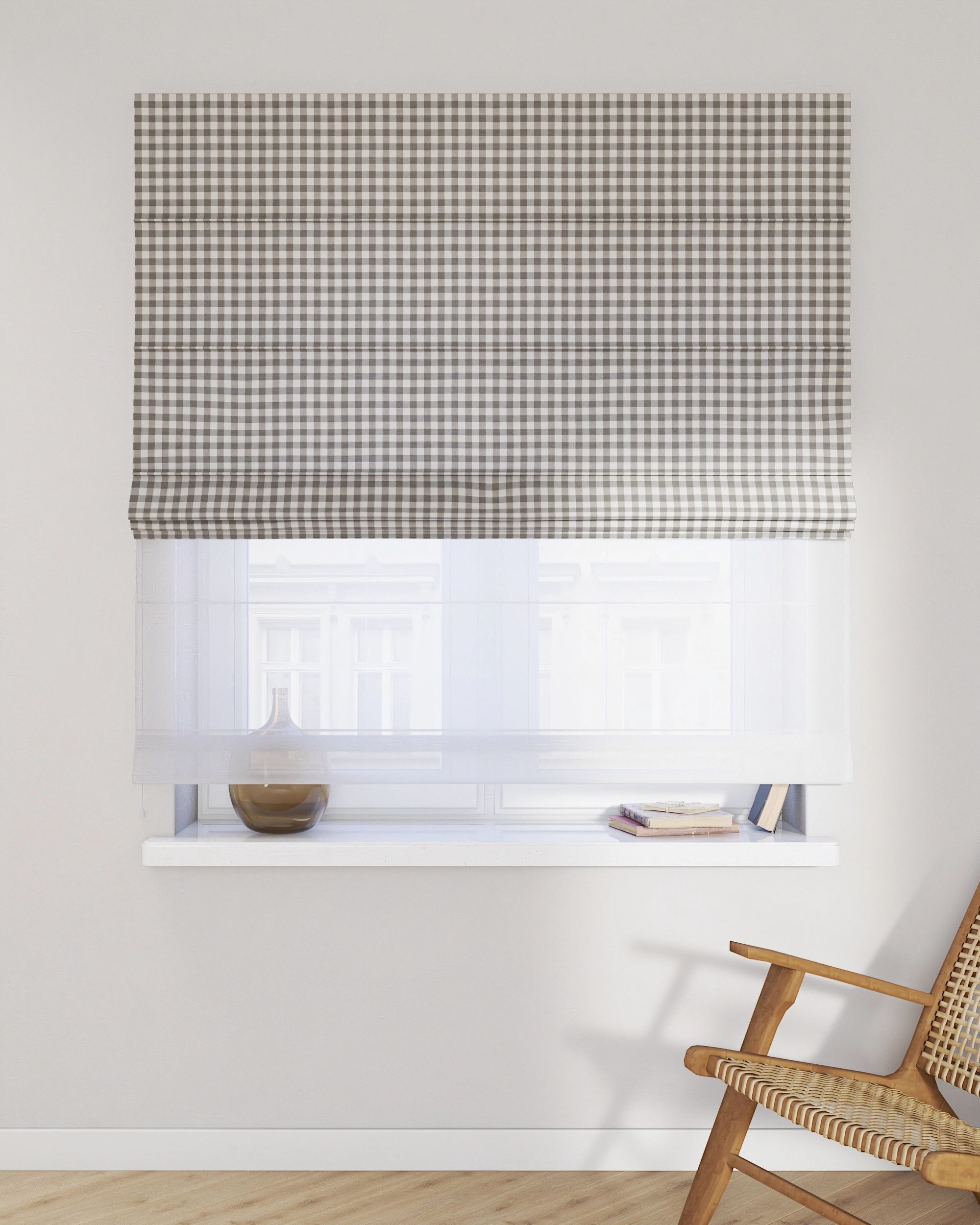 Double layered Roman blind DUO colour grey fabric patterned (hover)
