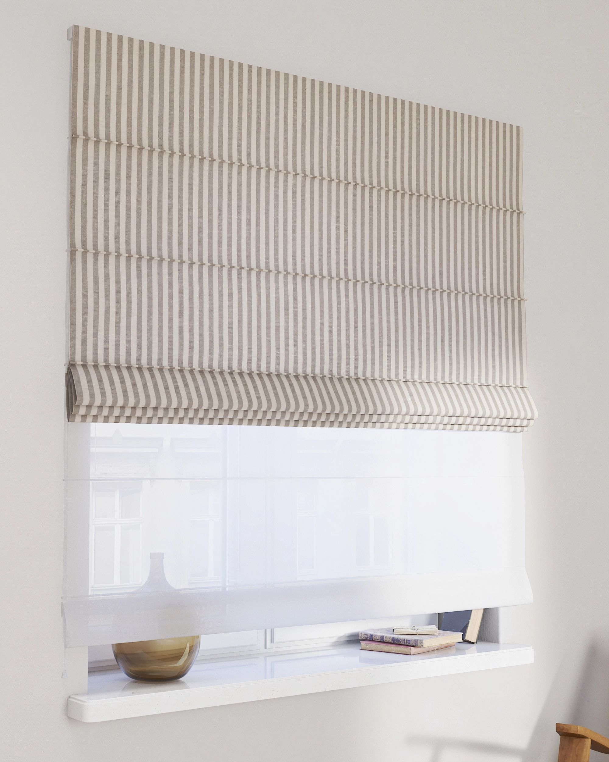 Double layered Roman blind DUO colour grey fabric patterned